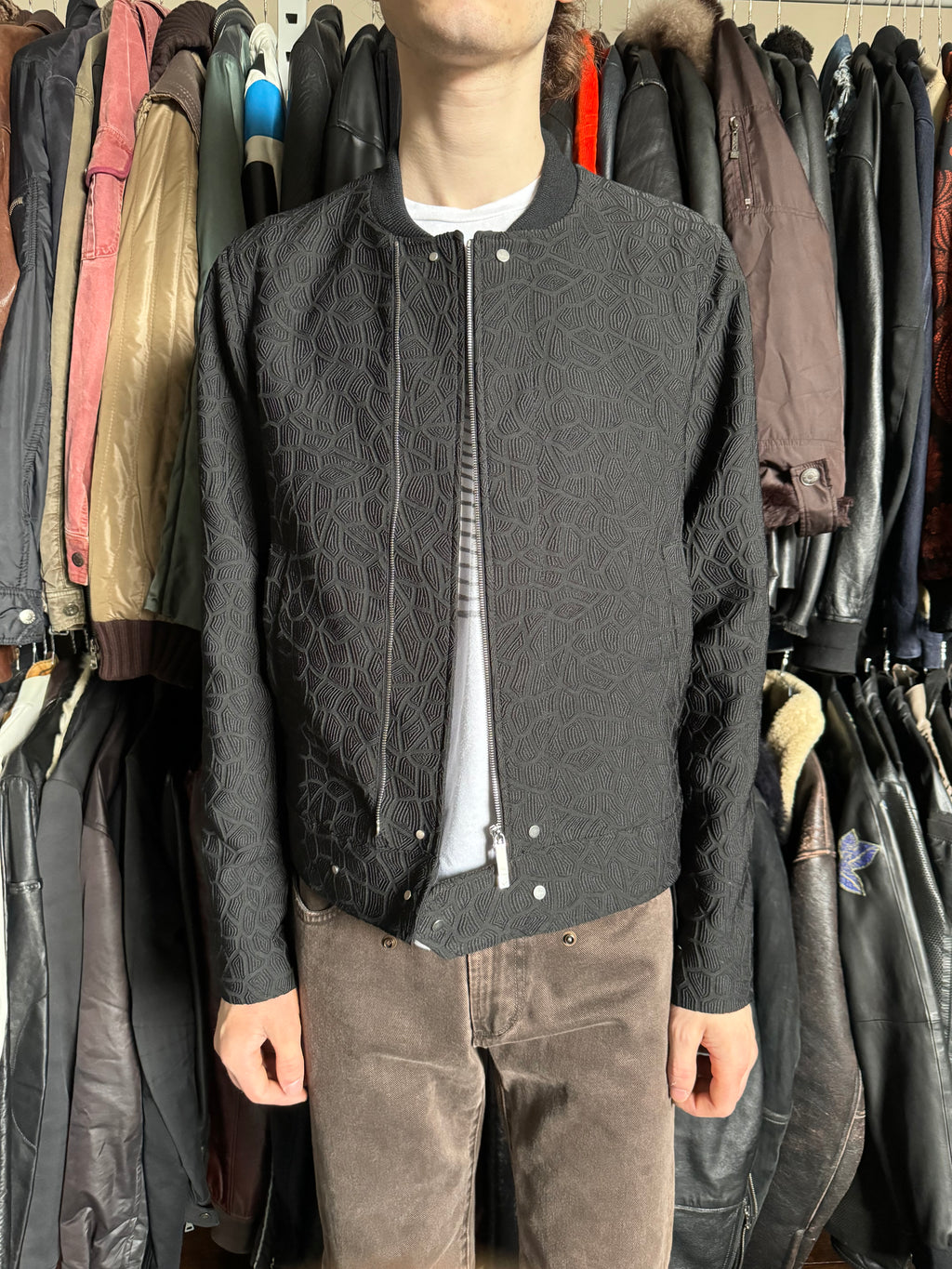 FW2018 Emporio Armani Asymmetrical Black Light Shadow Jacket