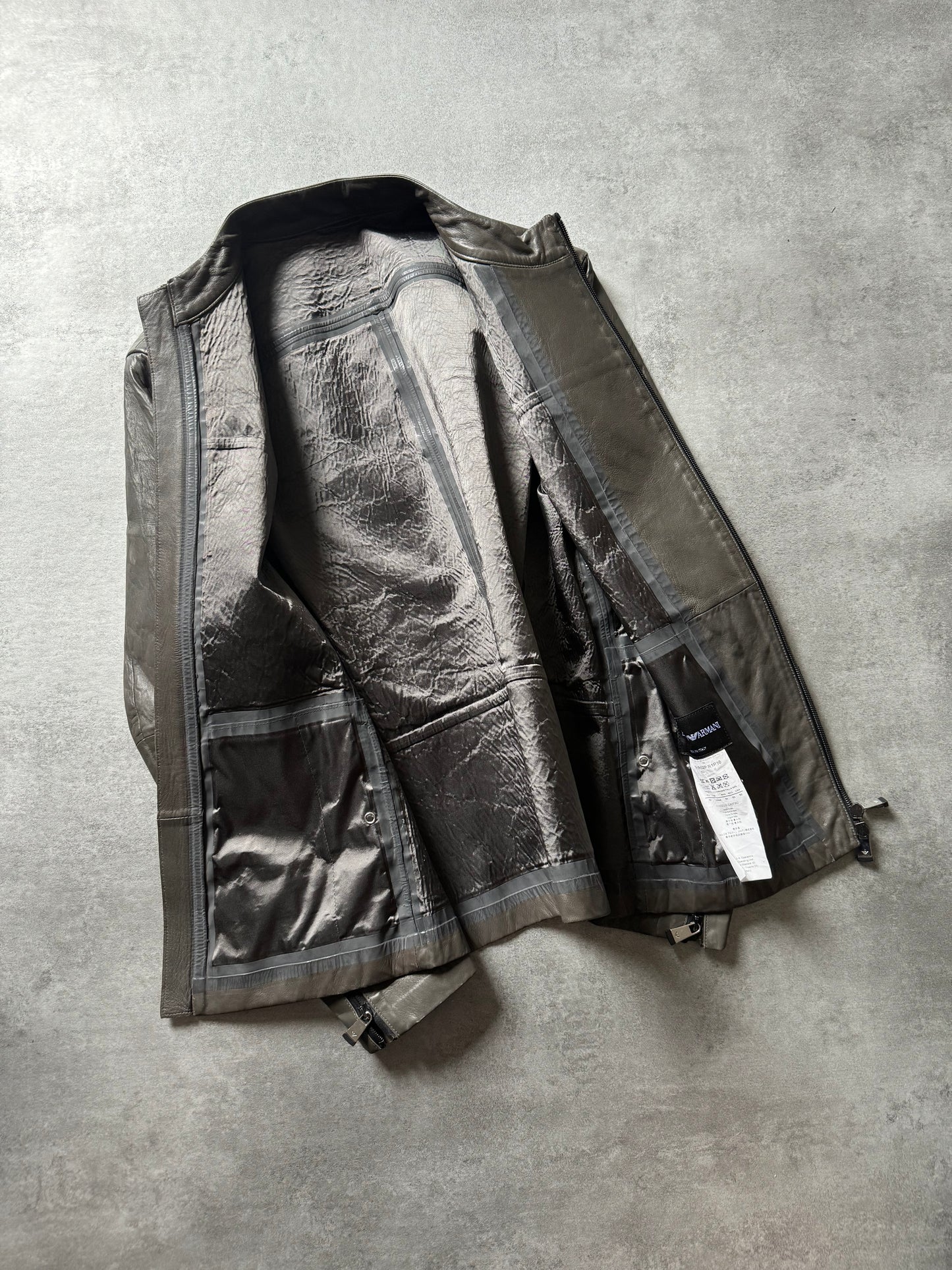 SS2015 Emporio Armani Olive Samurai Asymmetrical Leather Jacket (M) - 5