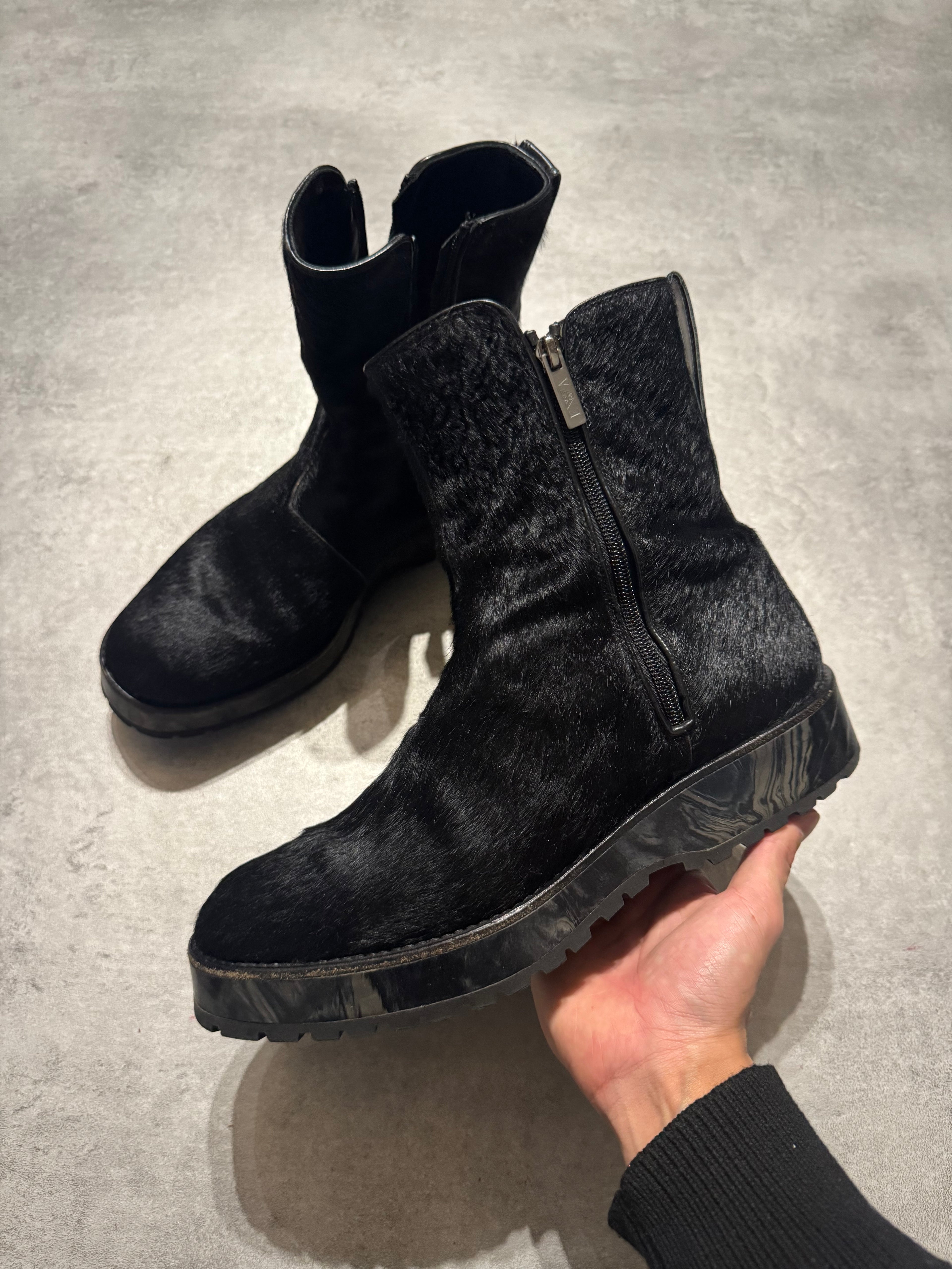 2000s Emporio Armani Pony Hair Black Boots