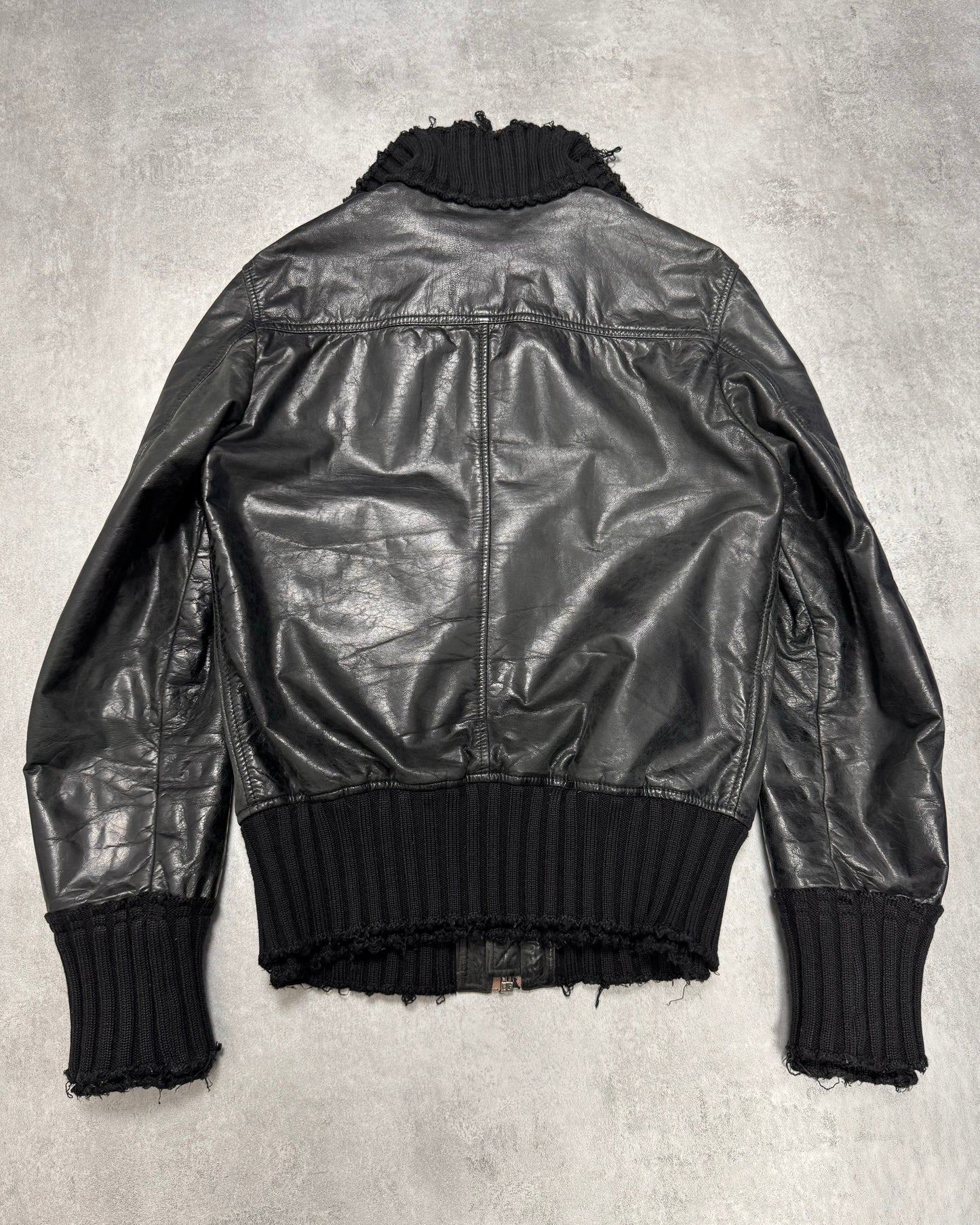 2000s Dolce & Gabbana Distressed Wool Multi Pocket Leather Jacket (M/L)