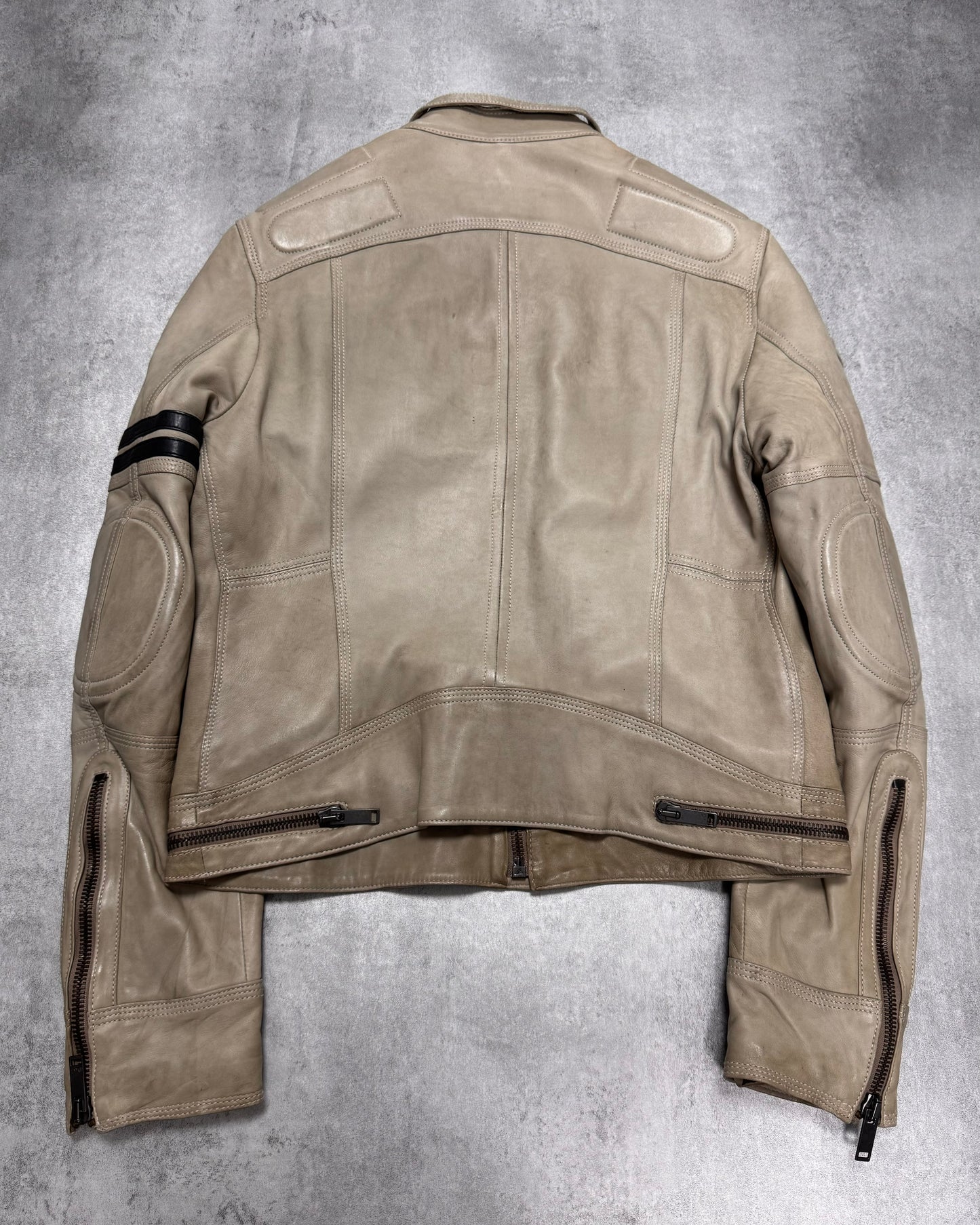 AW2004 Dolce & Gabbana Astro Biker Cafe Cream Leather Jacket (S/M)