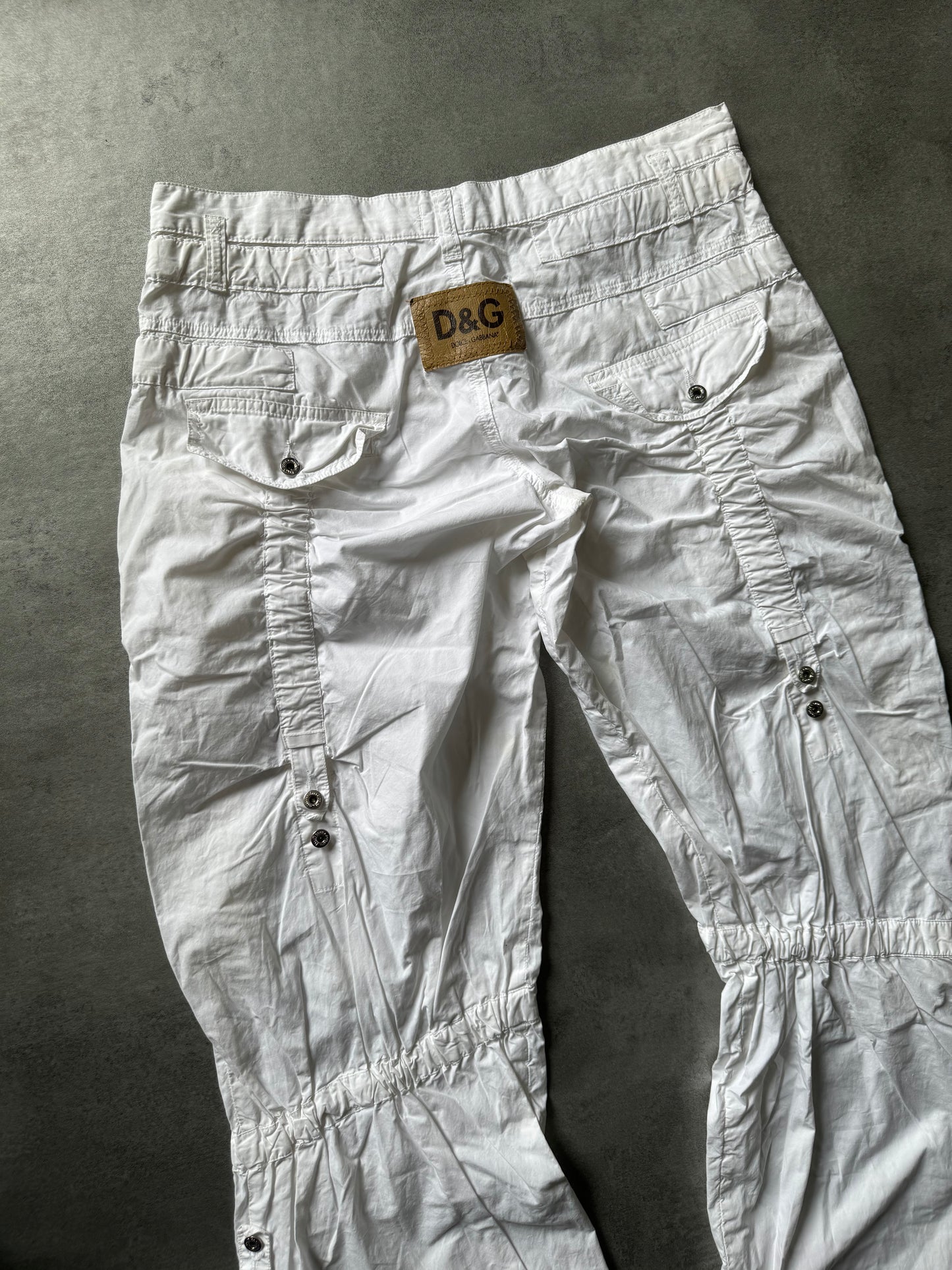 SS2004 Dolce & Gabbana Utility Flared Cargo White Pants (M) - 10