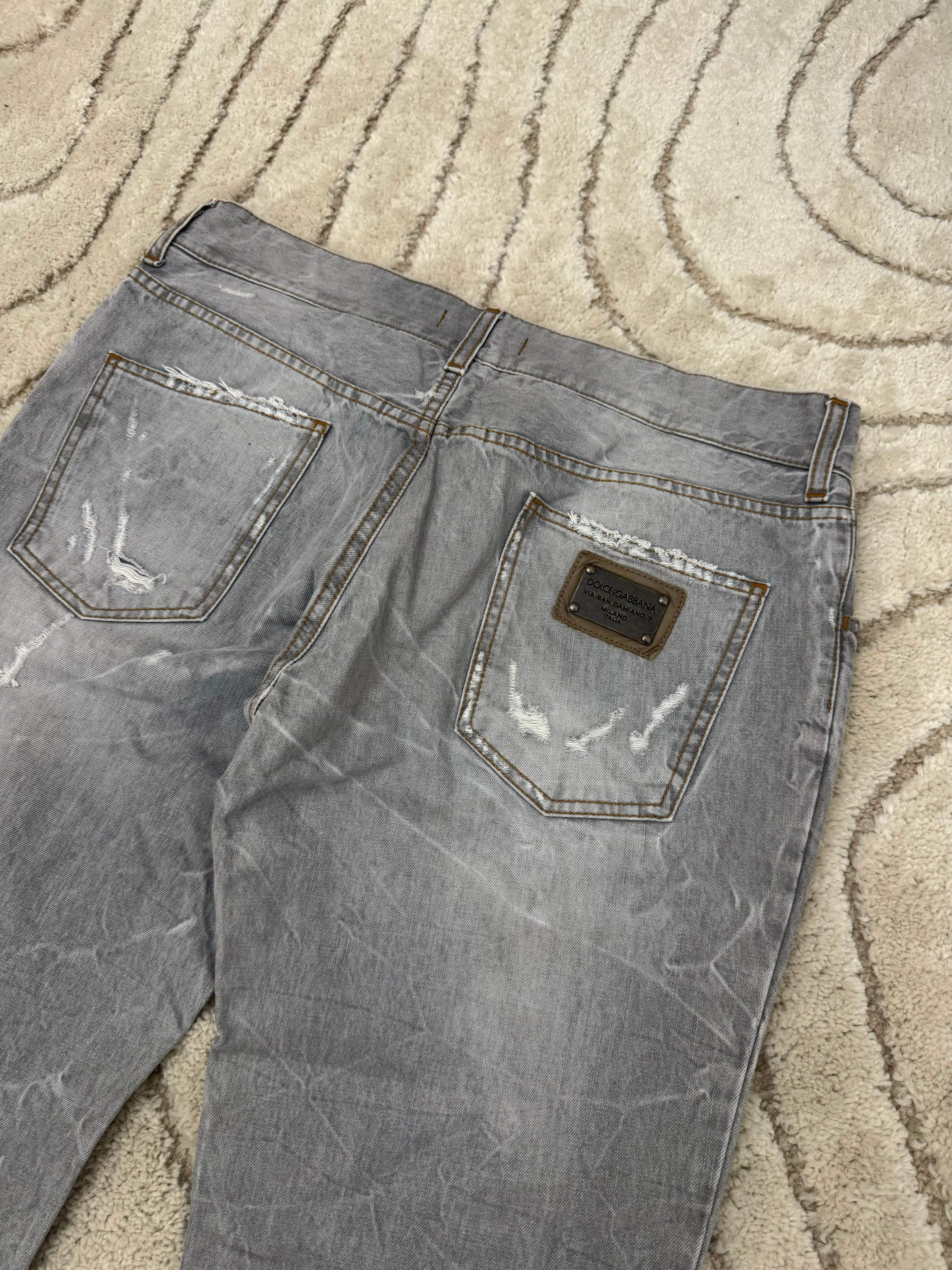 ドルチェ＆ガッバーナ ディストレスト グレー デニム ジーンズ (M/L)