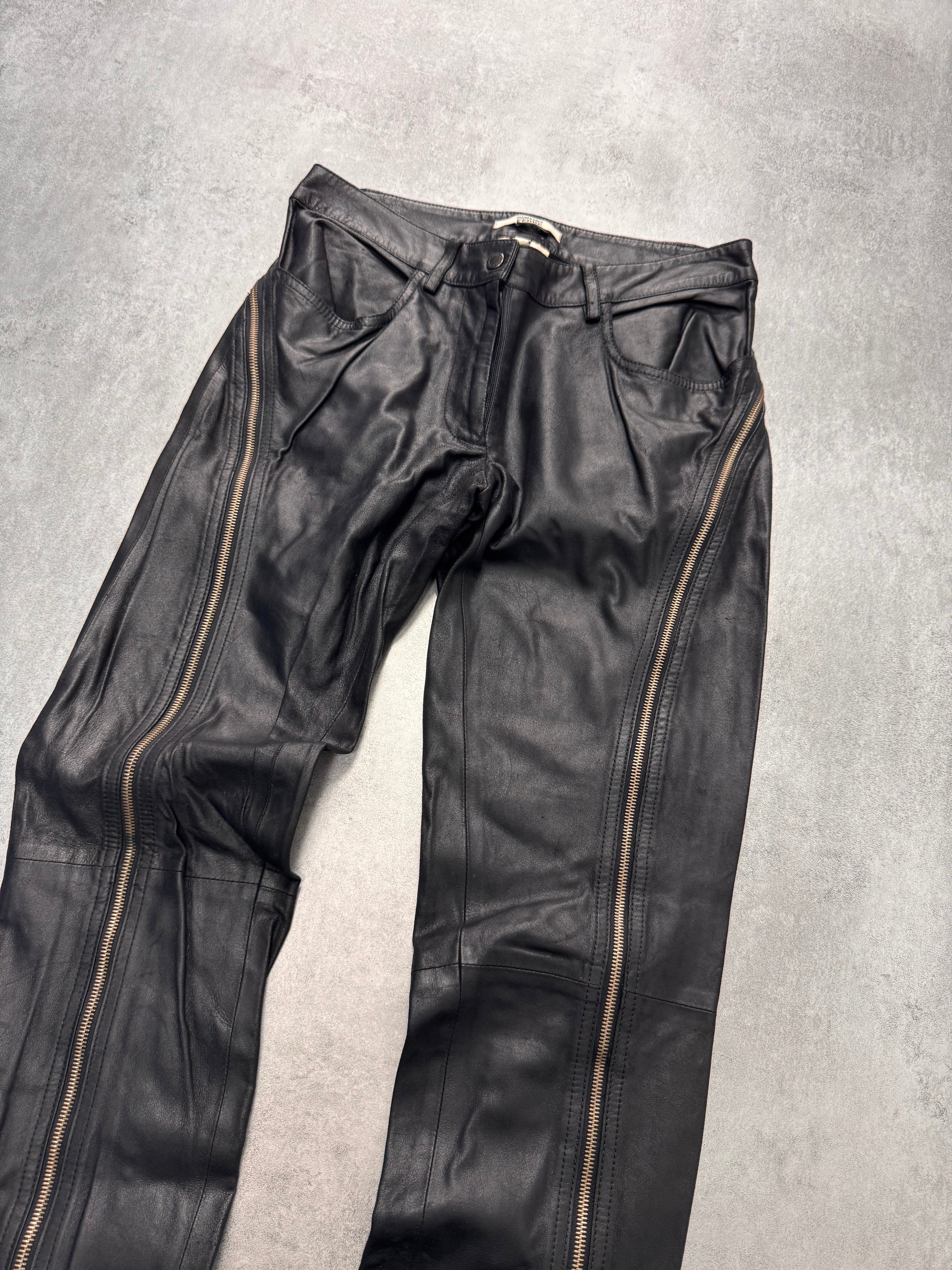 2000s Gianfranco Ferré Full Back Zip Leather Black Pants