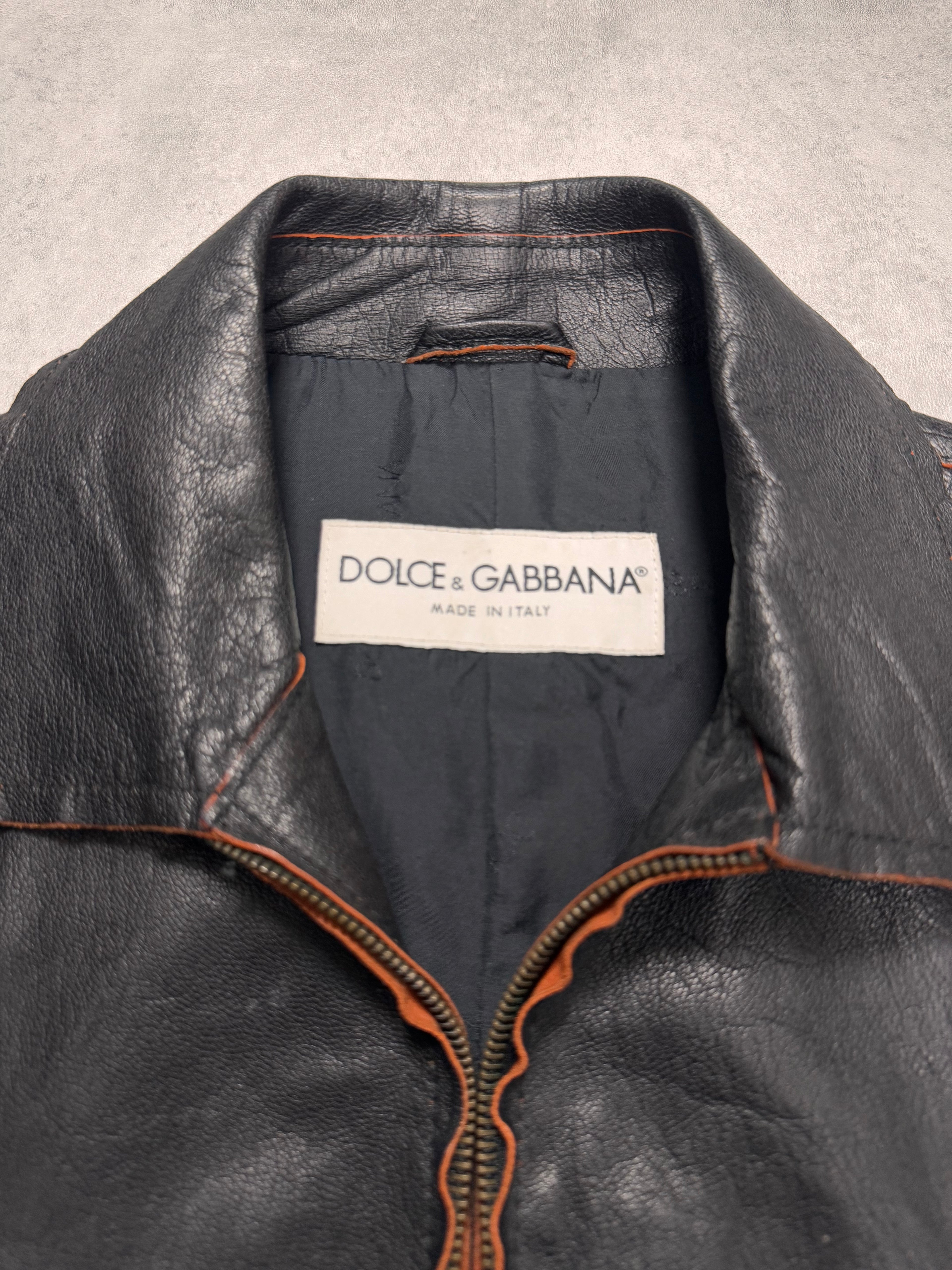 1990s Dolce & Gabbana Black Leather Orange Suede Jacket