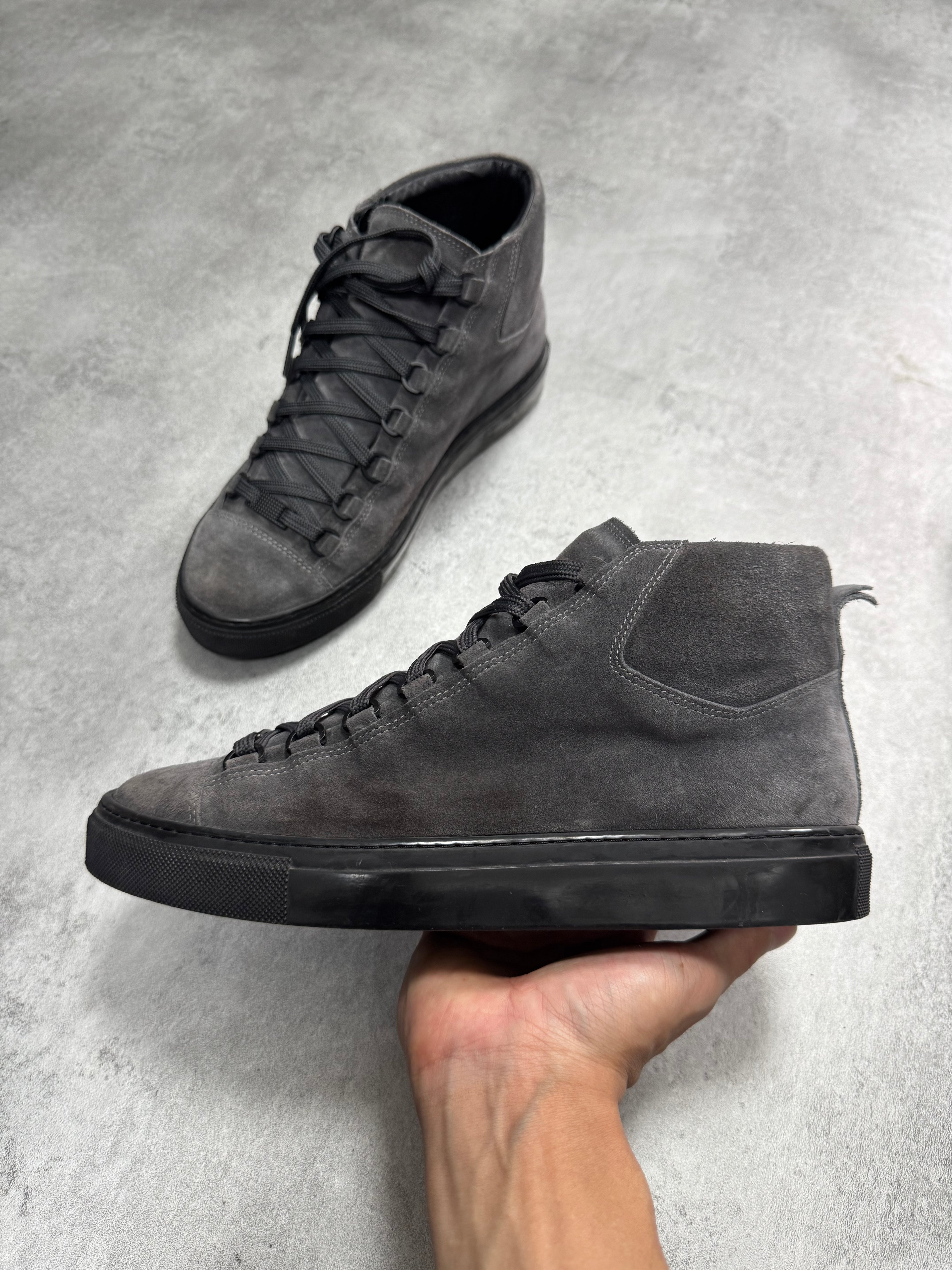 Balenciaga Arena High Dark Grey Suede Leather Sneakers