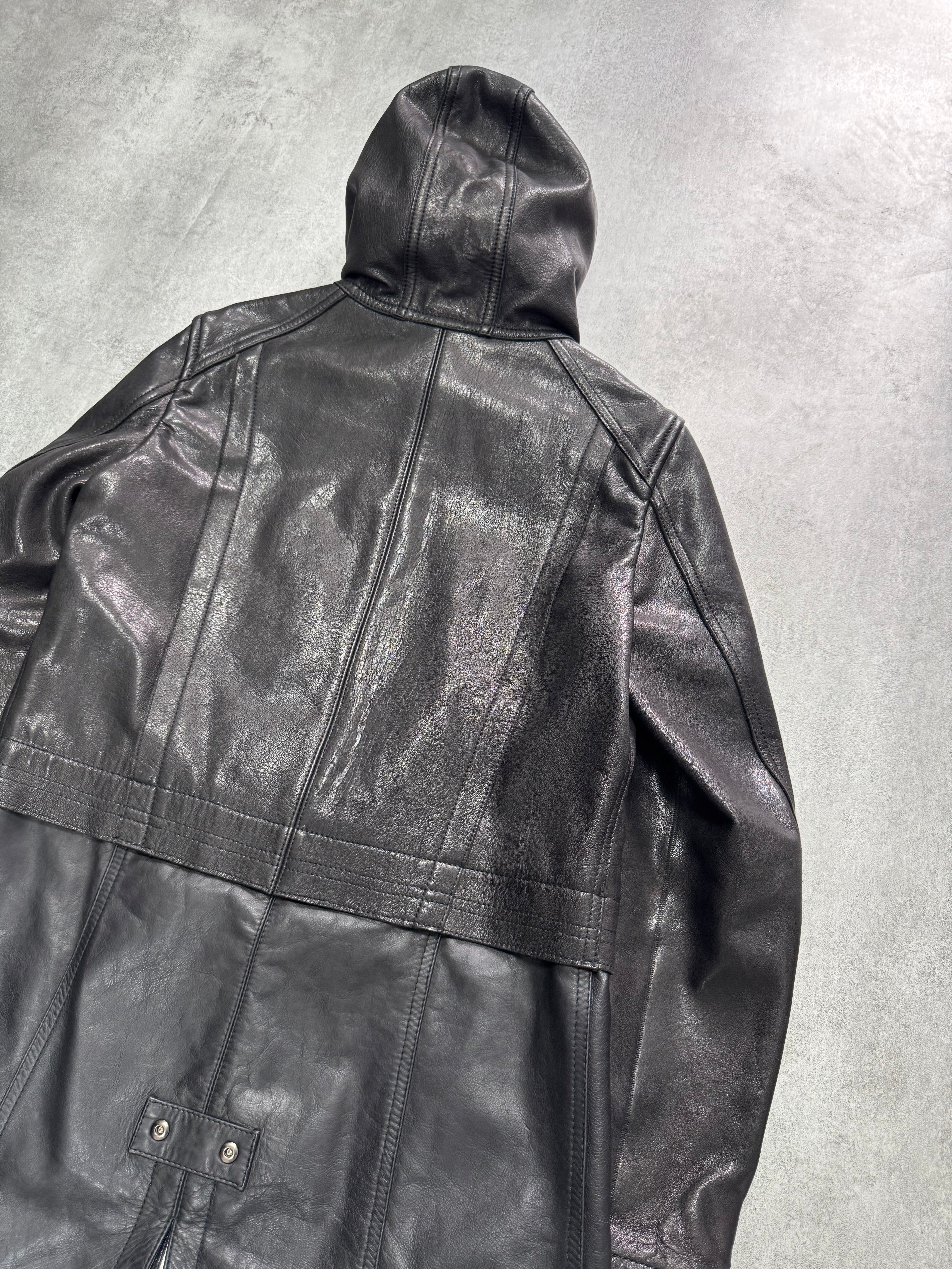 FW2012 Emporio Armani Full Zip Black Leather Long Jacket