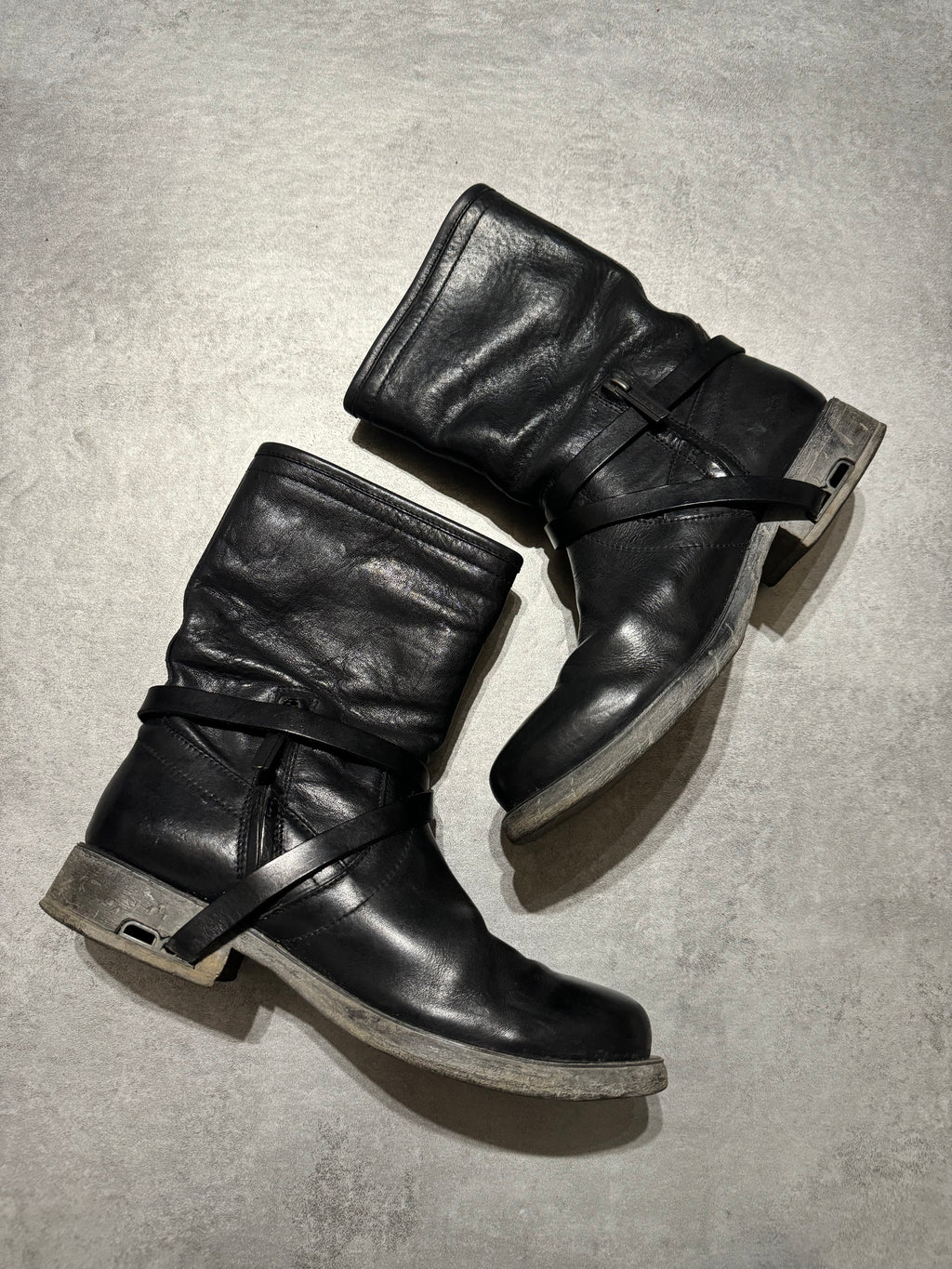 2000s Dirk Bikkembergs Black Ankle Combat Leather Boots (42,5) - 2