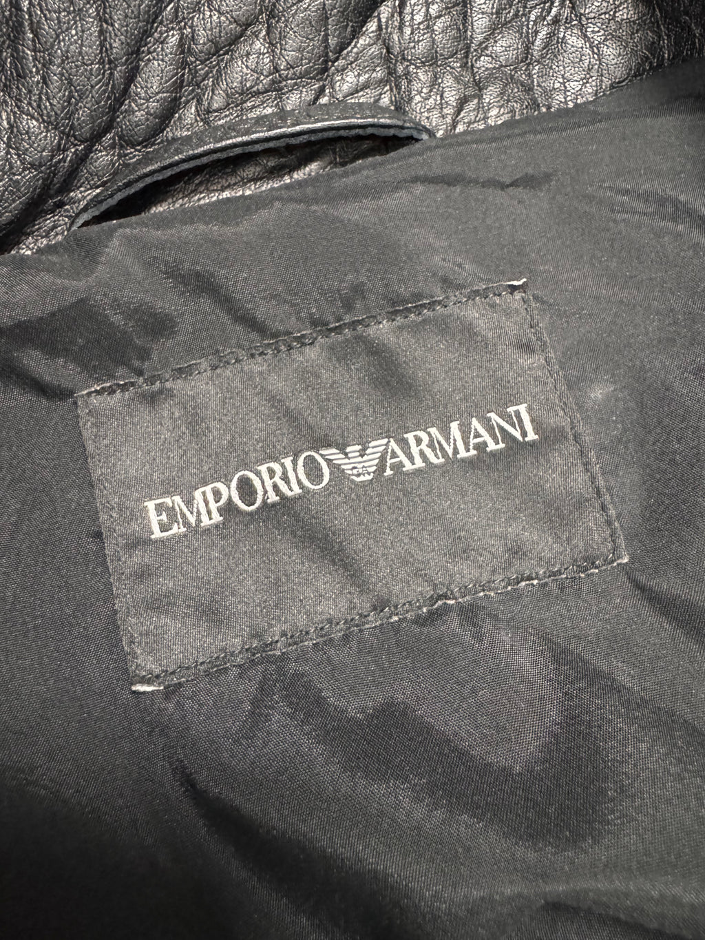 AW2023 Emporio Armani Black Buffalo Leather Trench Coat