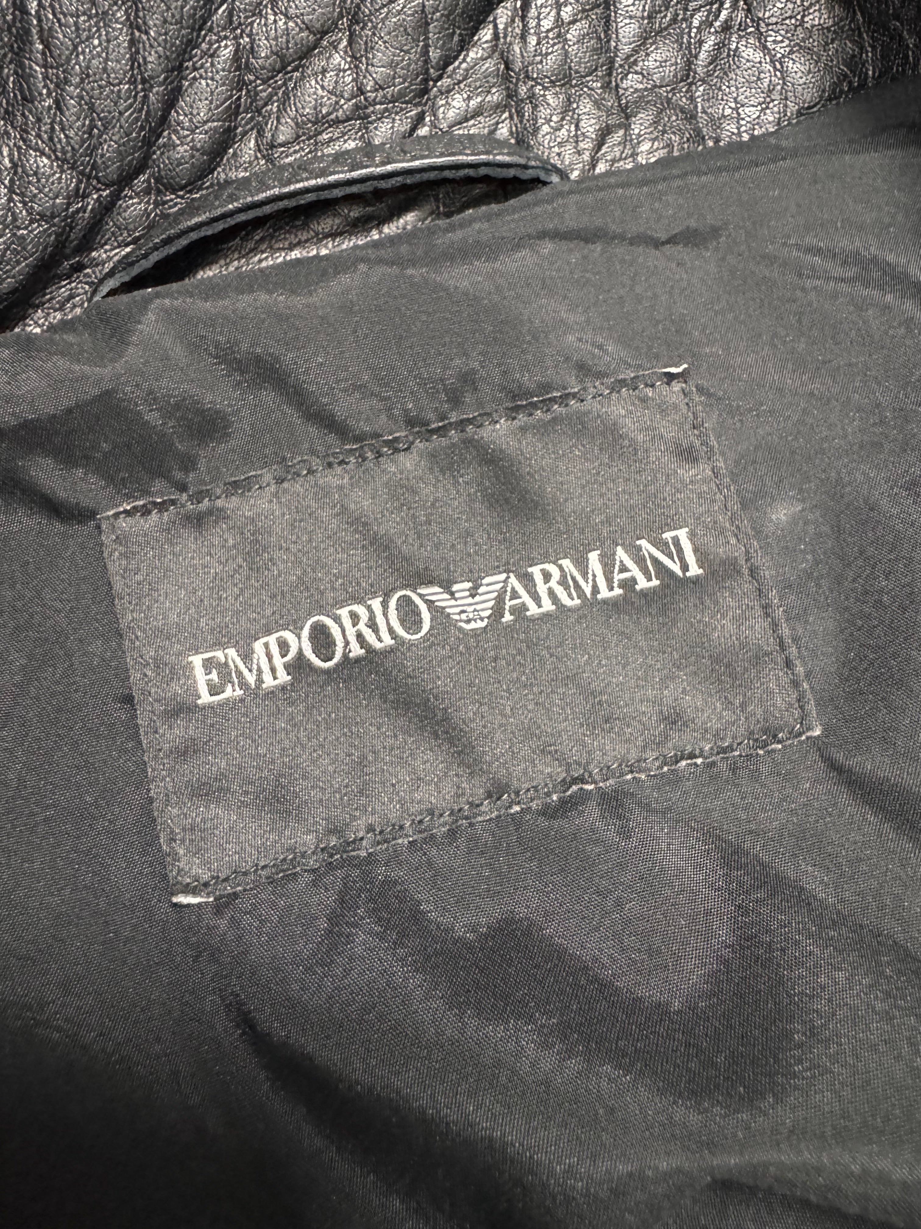 AW2023 Emporio Armani Black Buffalo Leather Trench Coat