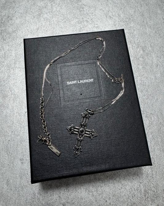 Saint Laurent Gothic Pearls Cross Pendant Necklace (OS)