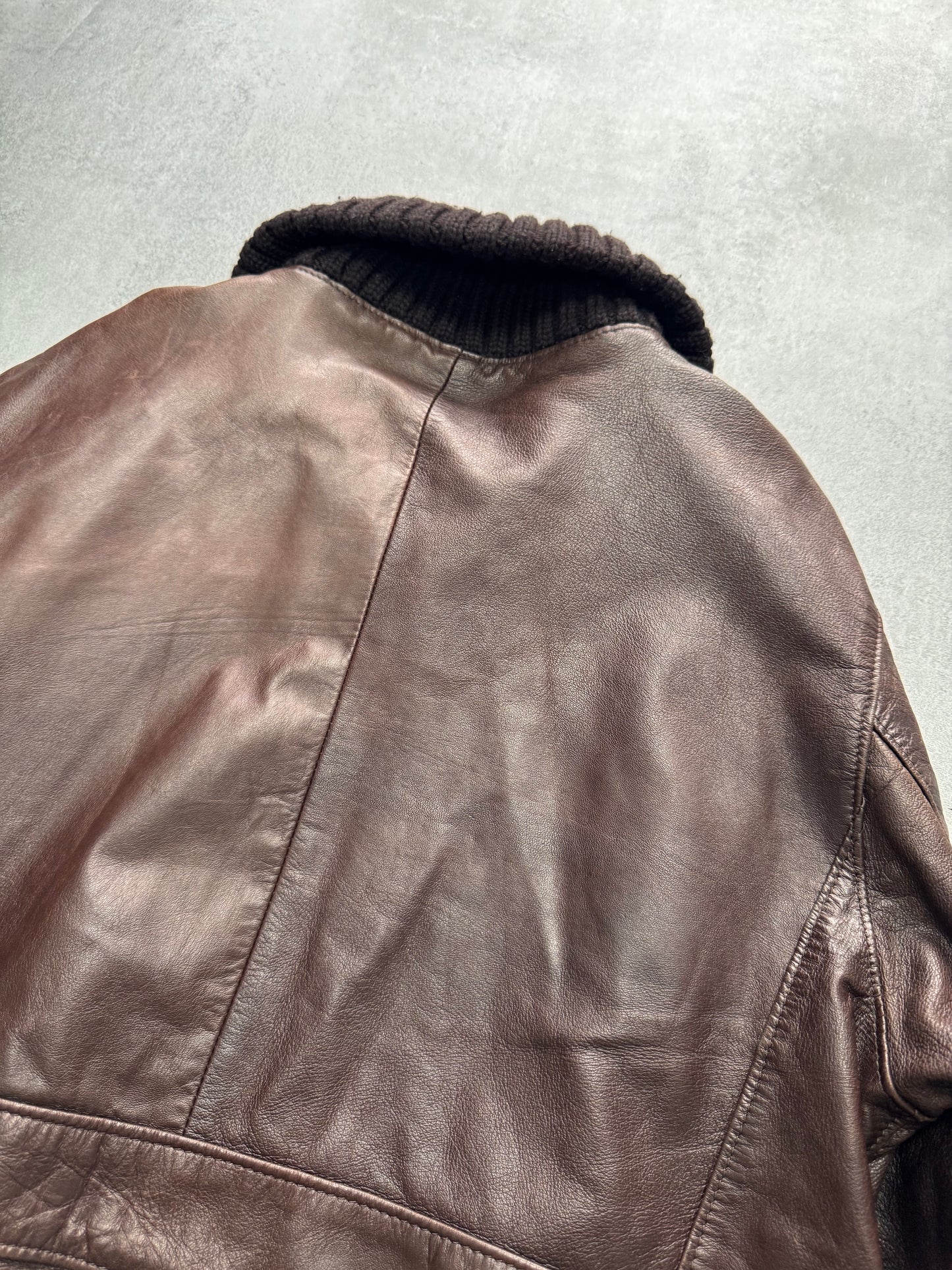 Daniele Alessandrini Aviator Brown Leather Bomber Jacket (M)