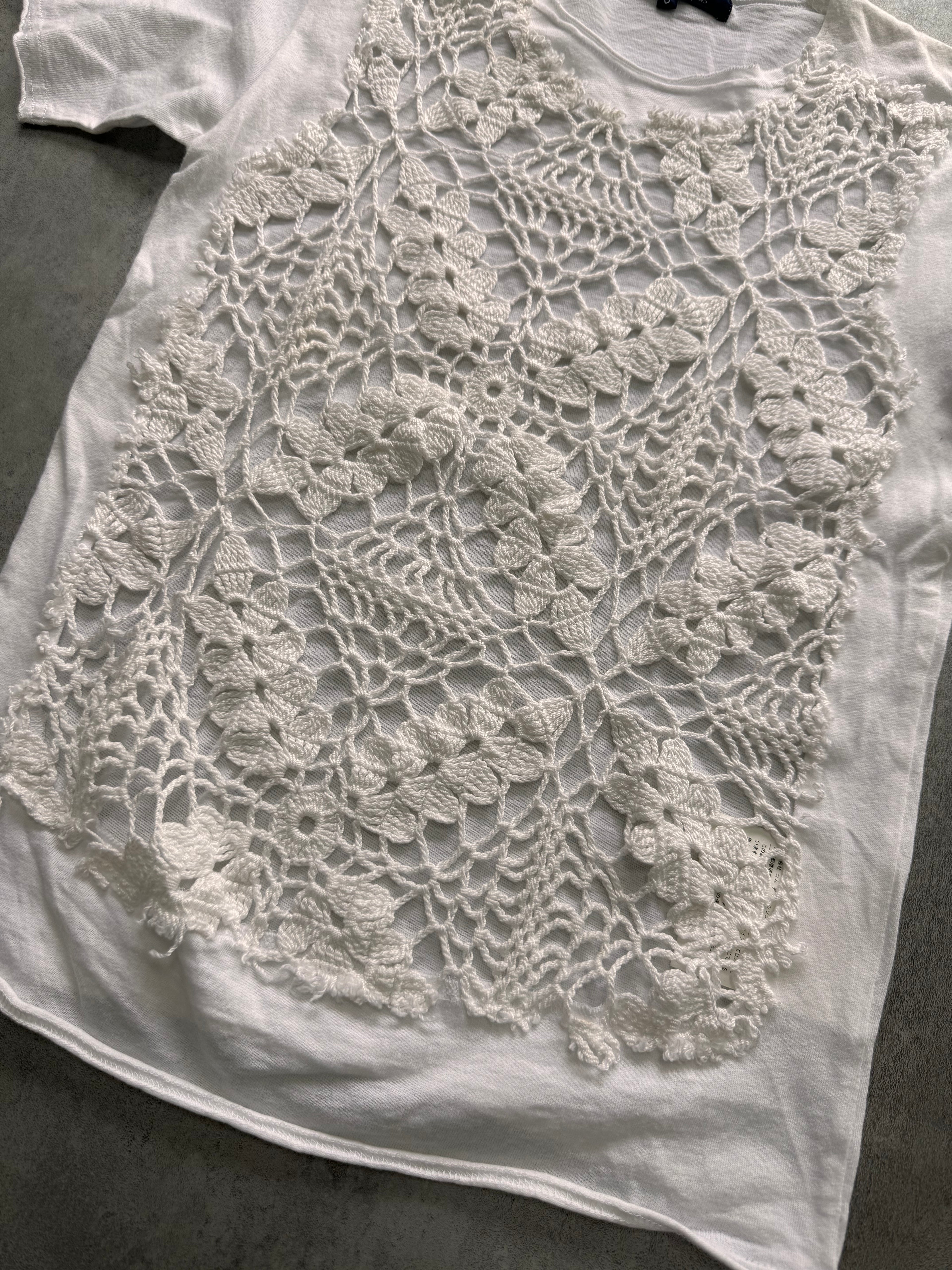 Comme Des Garçons White Floral Tricot Tee