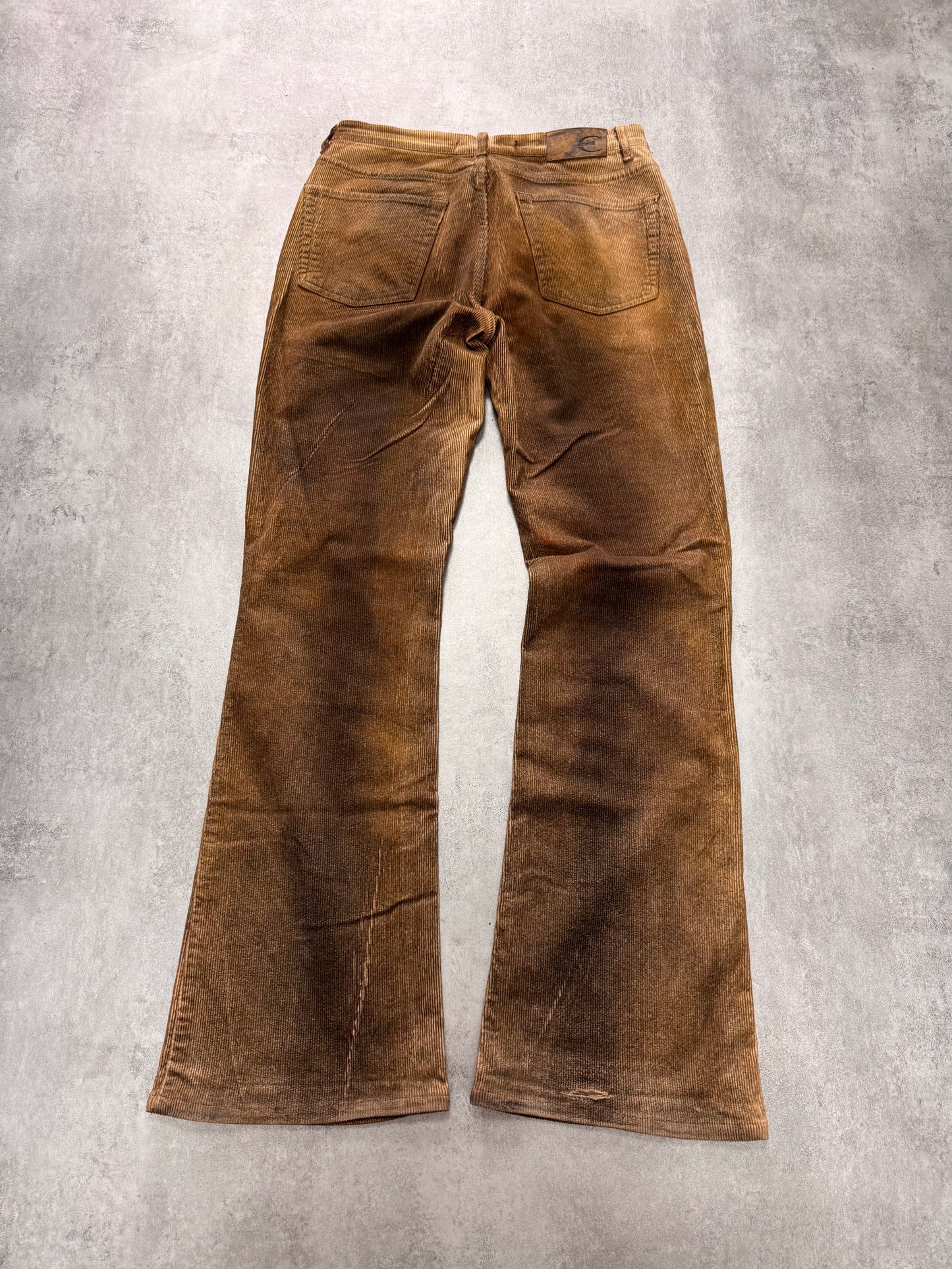 AW2003 Cavalli Waxed Velvet Beige Flaired Pants (S)