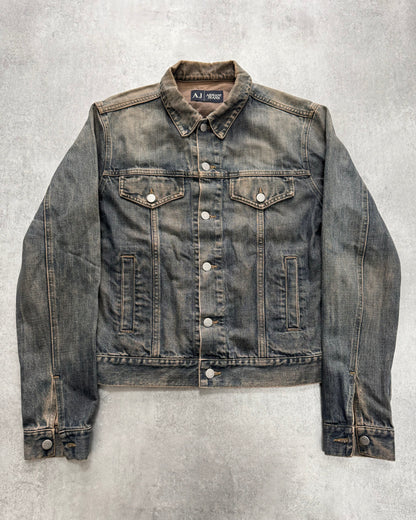 2000s Armani Faded Denim Biker Jacket (S)