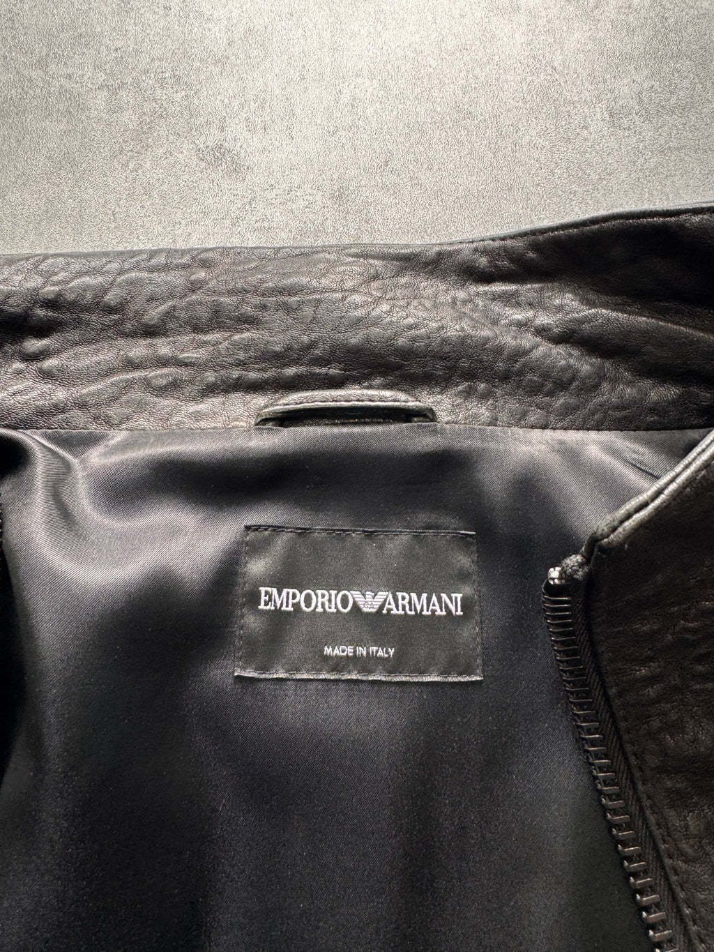 FW2014 Emporio Armami Asymmetrical Grained Leather Jacket
