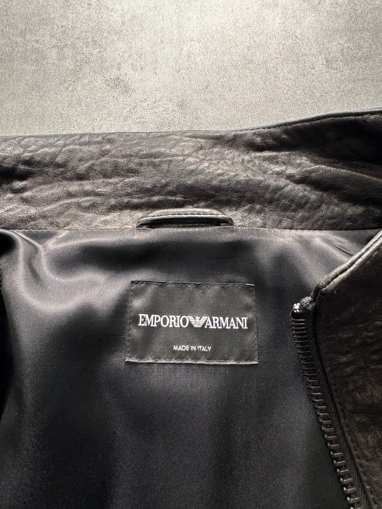 FW2014 Emporio Armami Asymmetrical Grained Leather Jacket (M)