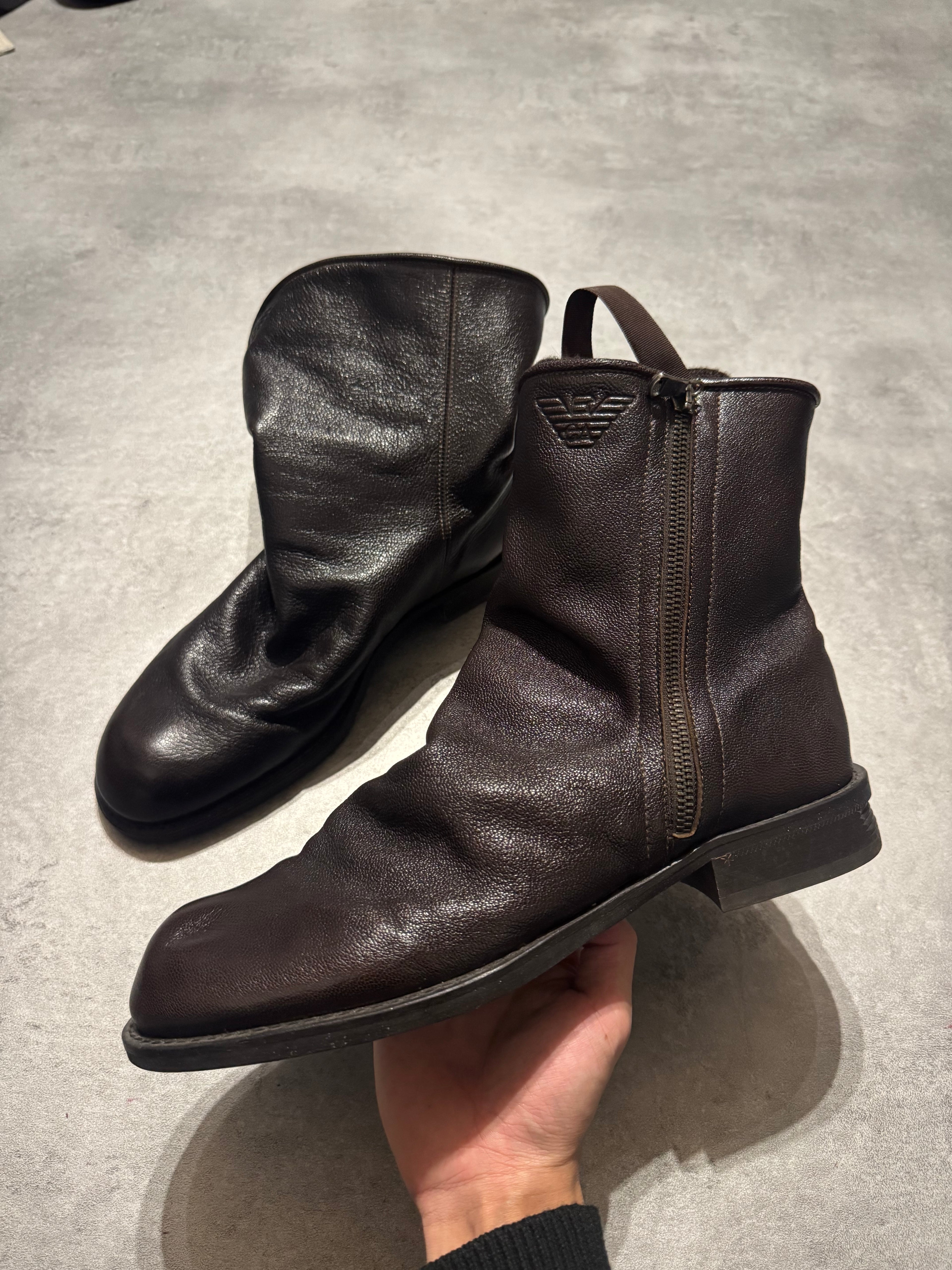 2000s Emporio Armani Brown Wool Leather Boots