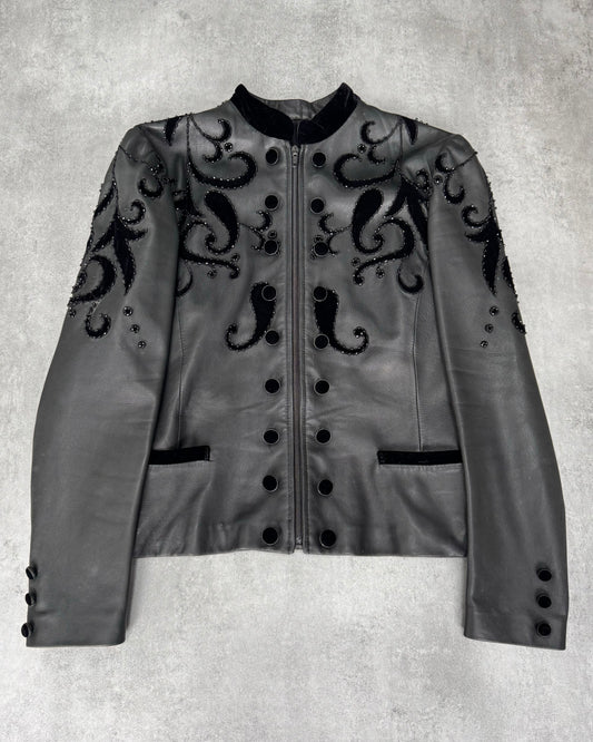 1980s Valentino Festive Fleur Beaded Leather Jacket (XS)