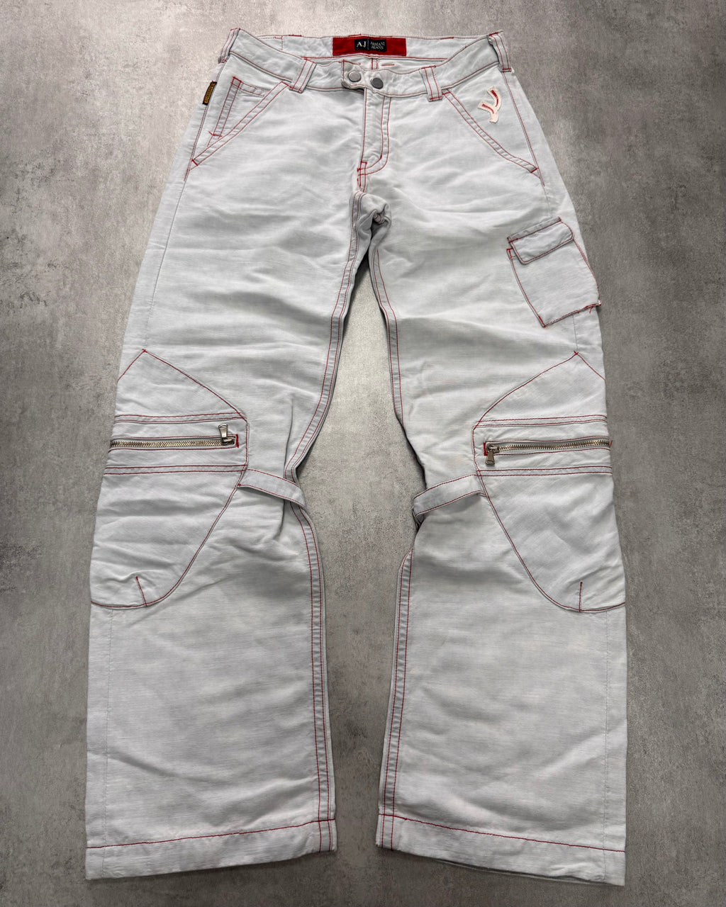 2000s Armani Biker Cargo White Pants