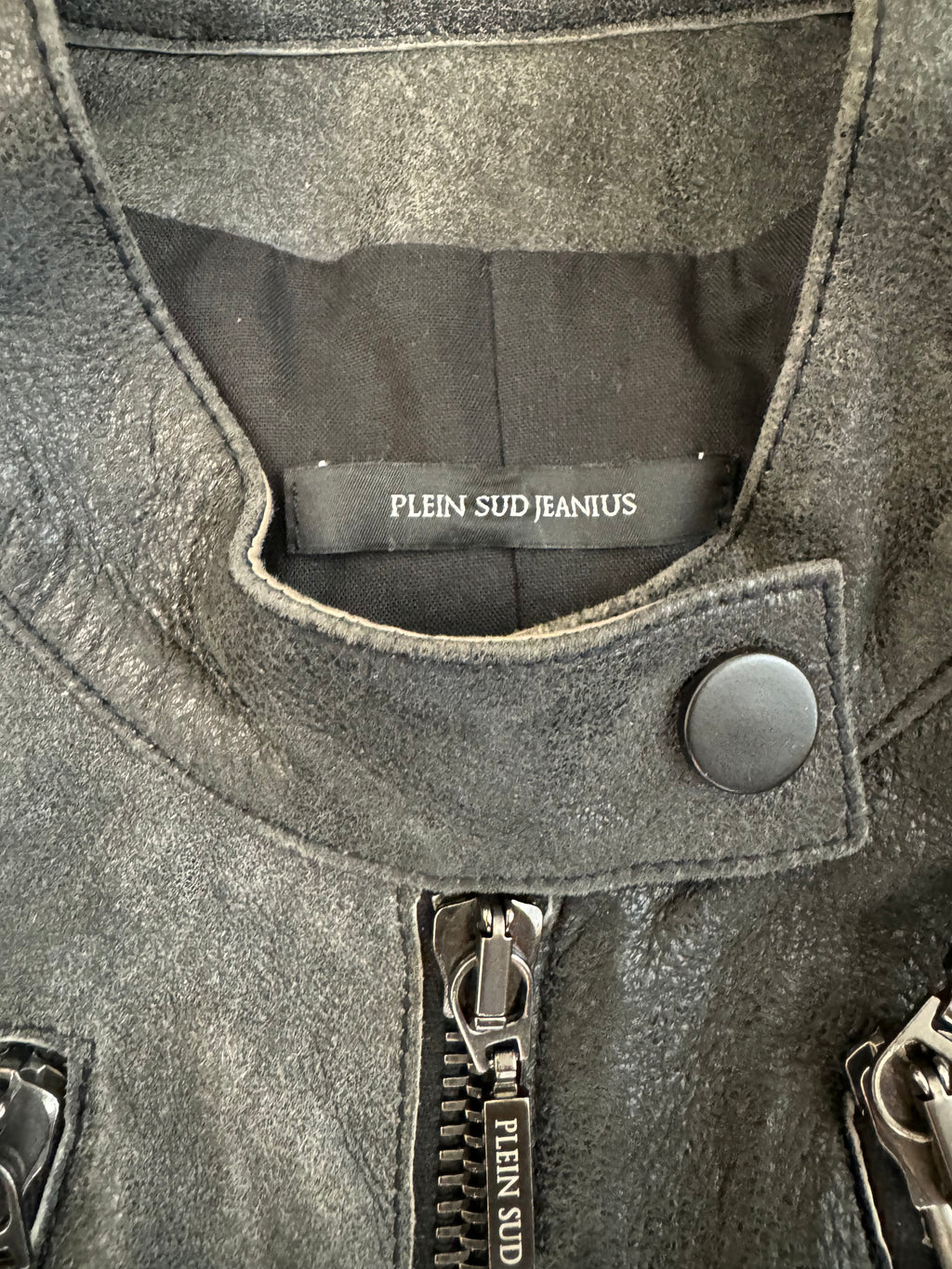 Plein Sud Biker パッチフェードレザージャケット (XS)