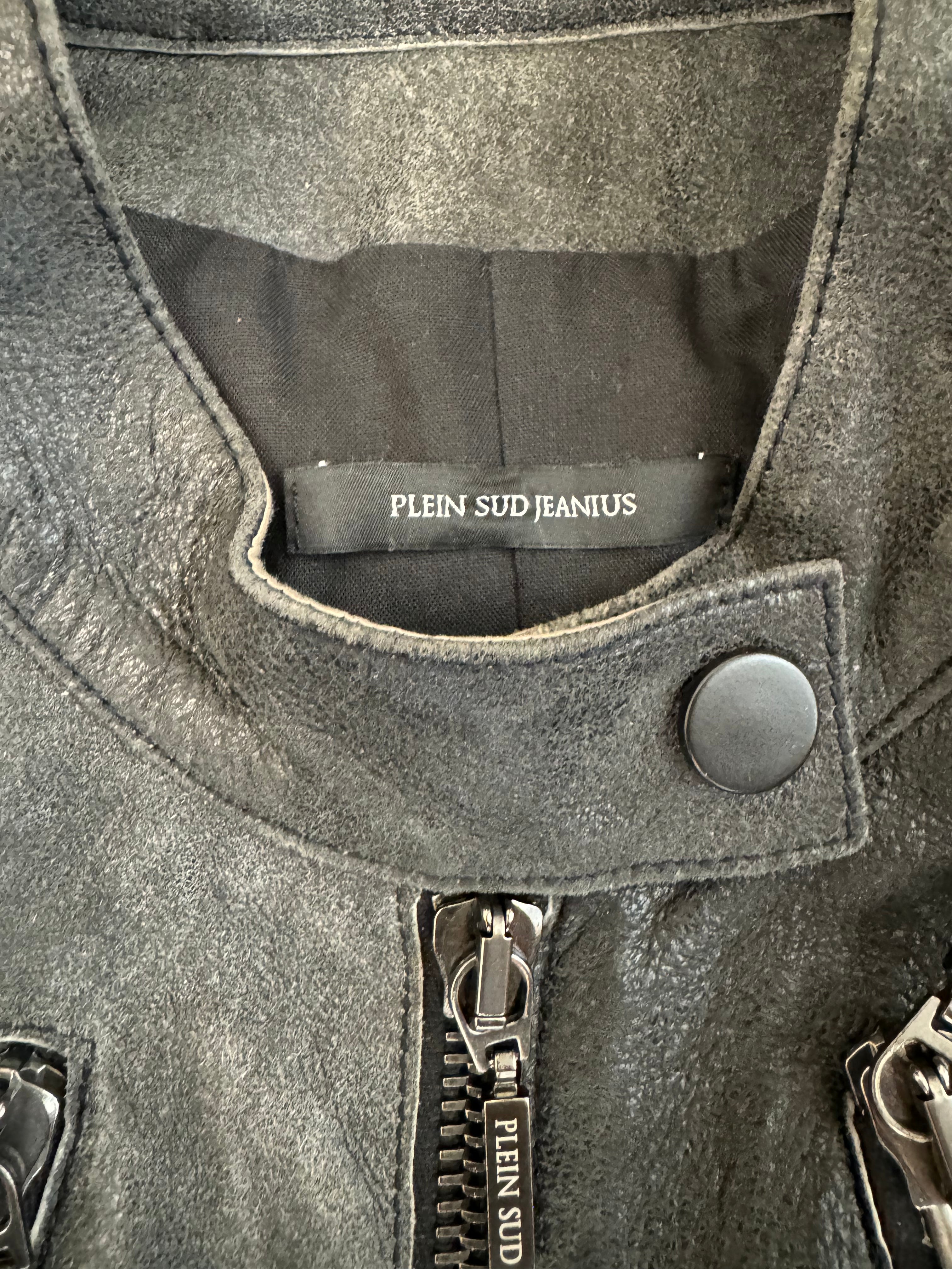 Plein Sud Biker パッチフェードレザージャケット (XS)