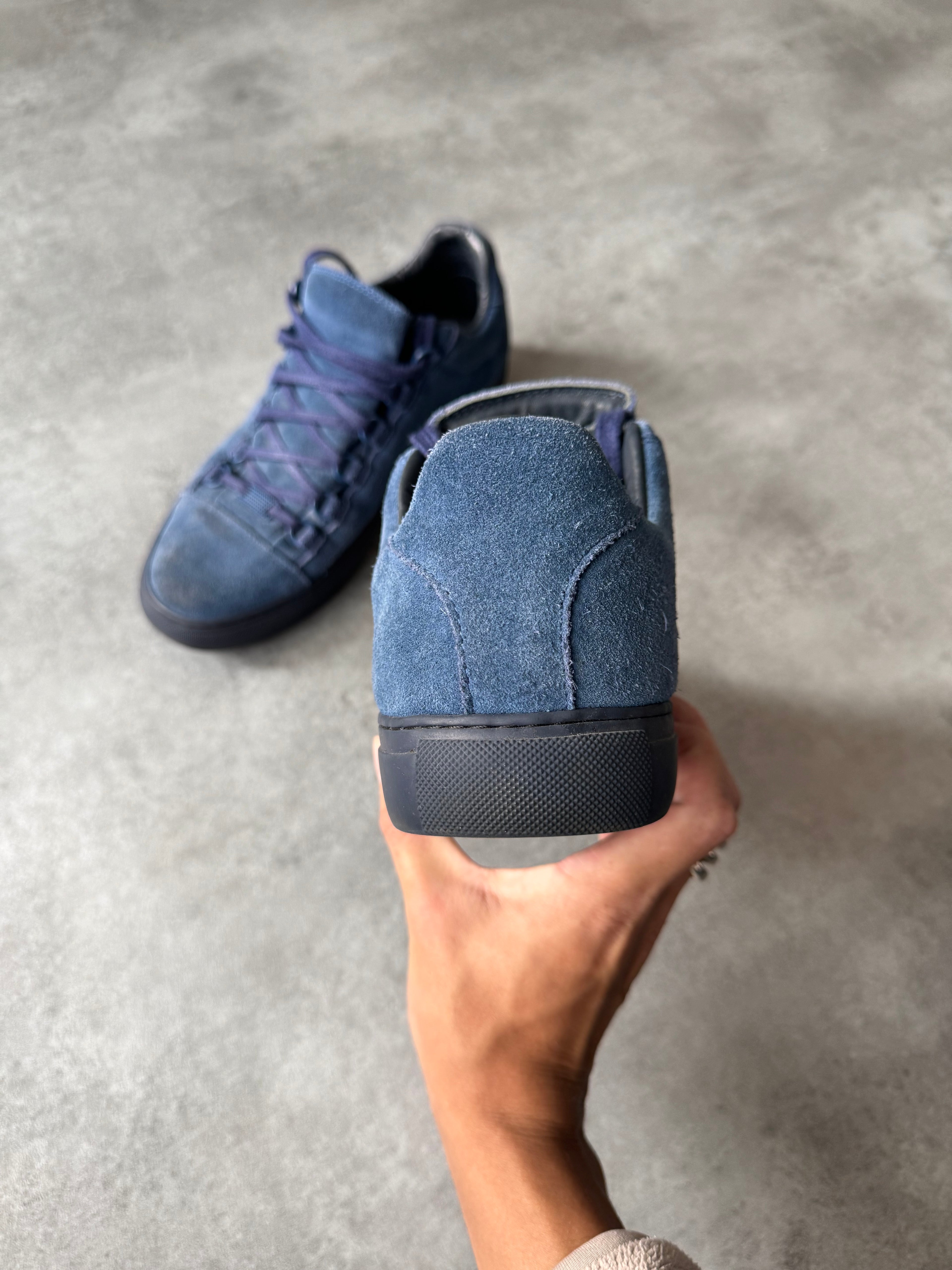 Balenciaga Arena Low Blue Suede Leather Sneakers