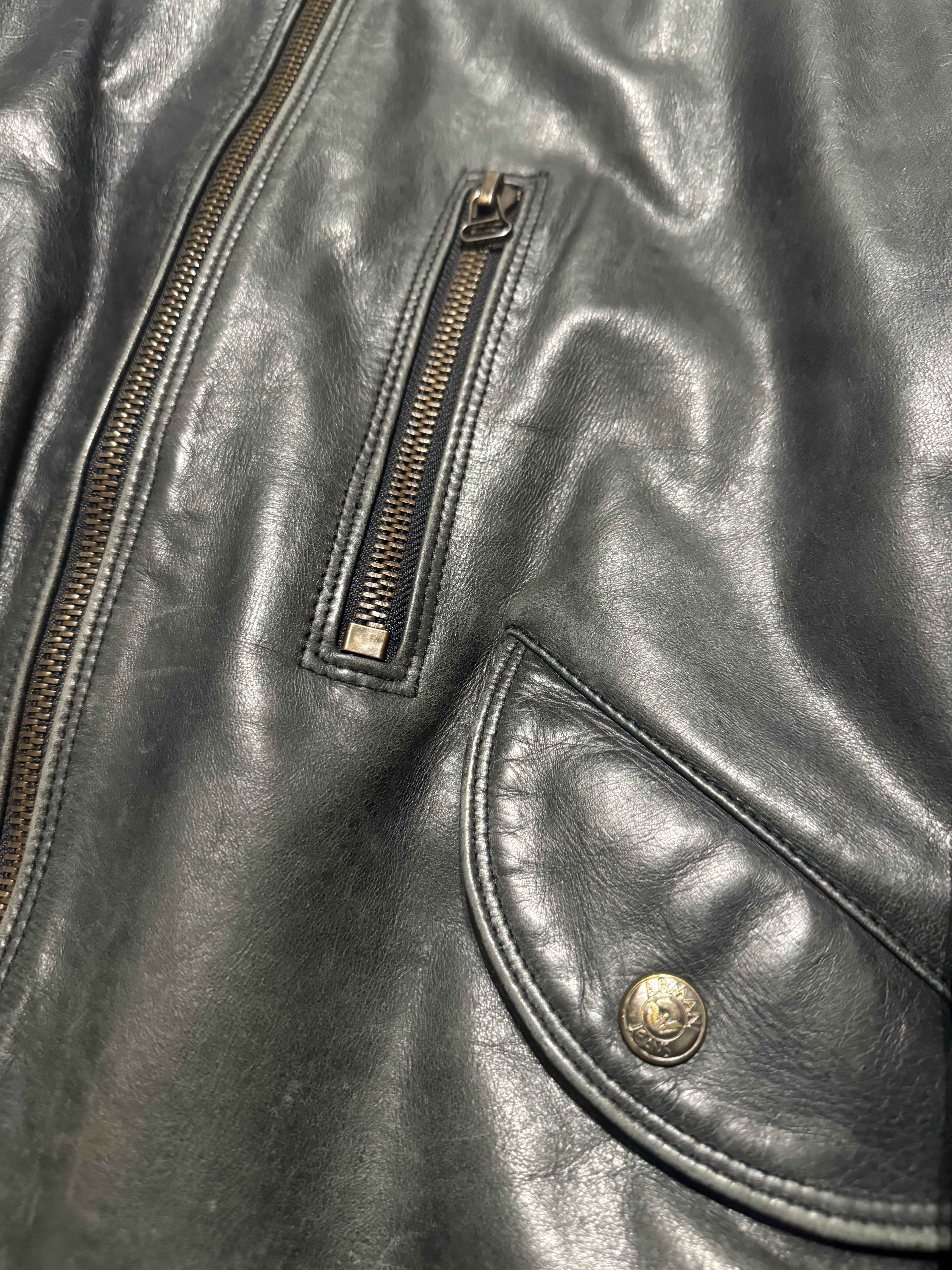 1990s Armani Leather Patina Black Premium Italian Bomber Jacket  (M/L) - 9