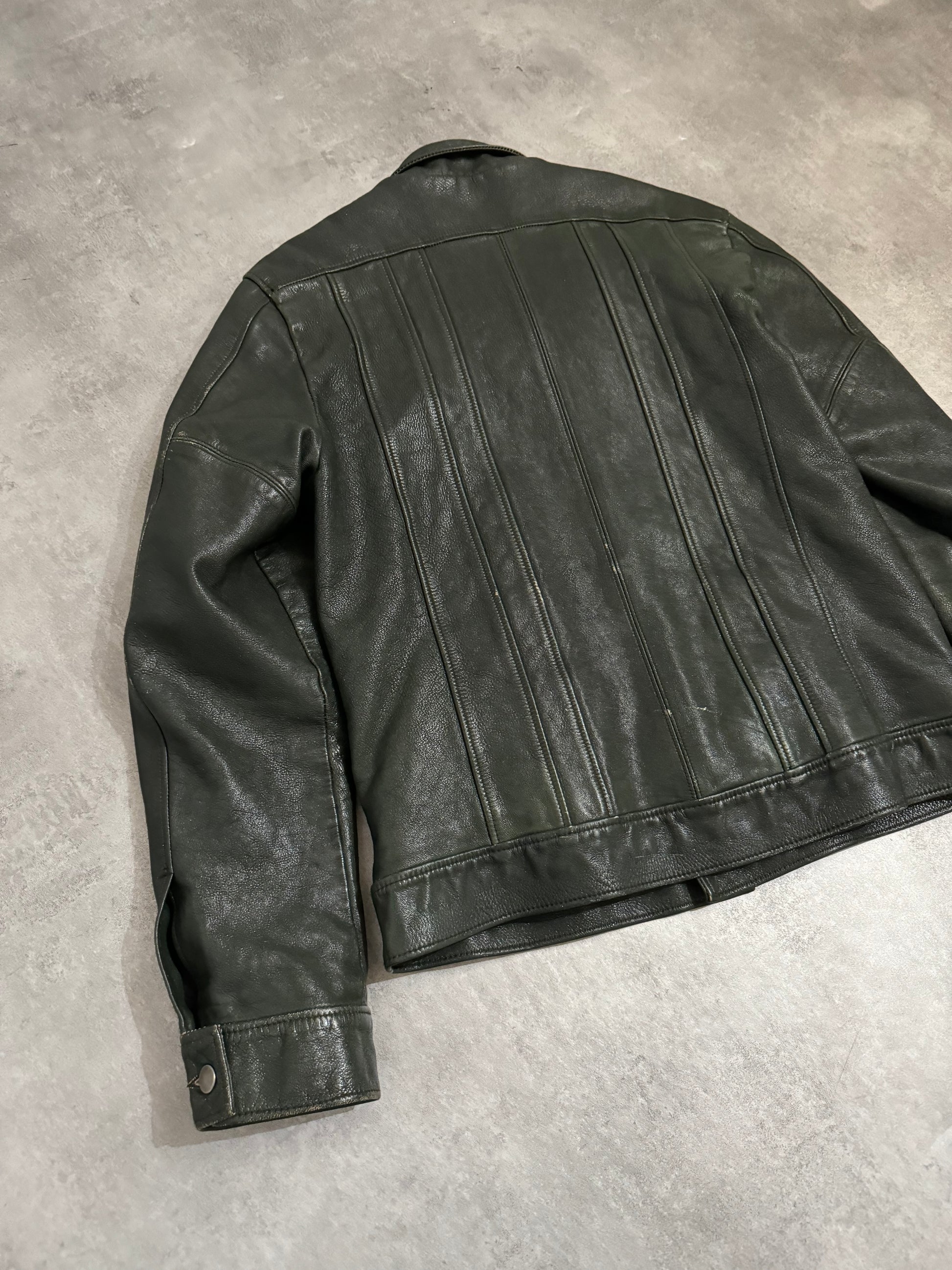 2000s Dolce & Gabbana Italian Deep Green Biker Leather Jacket (L) - 5