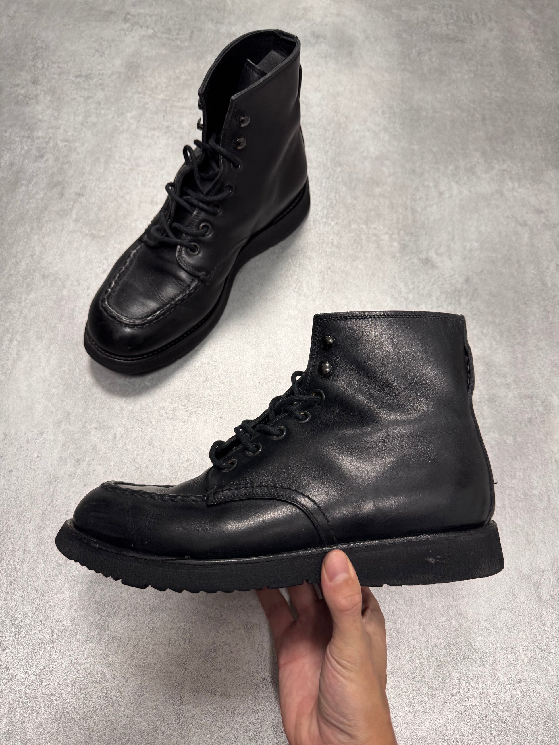 2000s Prada Black Army Combat Boots (43) - 9