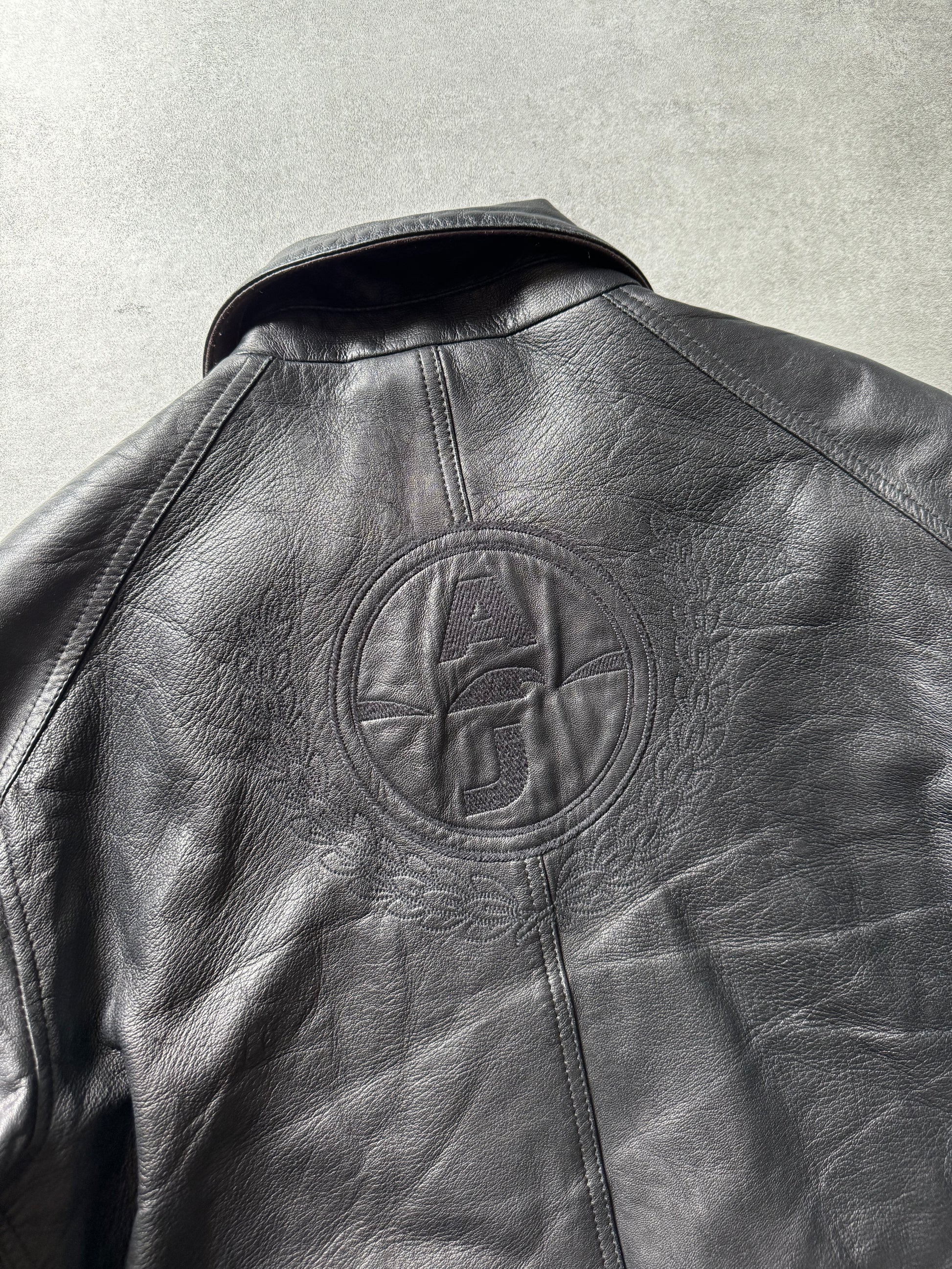 2000s Armani Black Premium Citizen Utility Leather Jacket (L) - 4