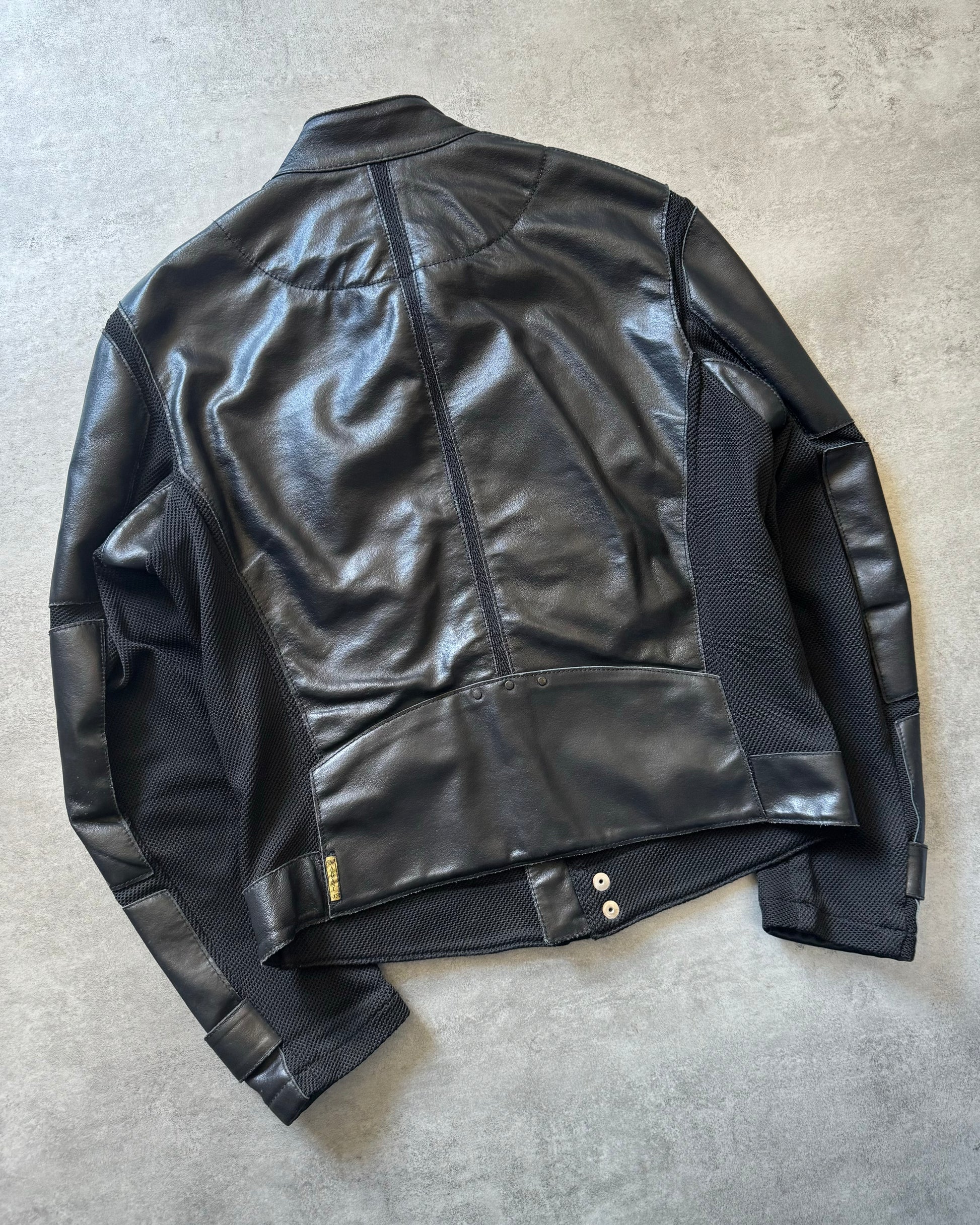 2000s Armani Black Hybrid Structured Biker Leather Jacket (M) - 4