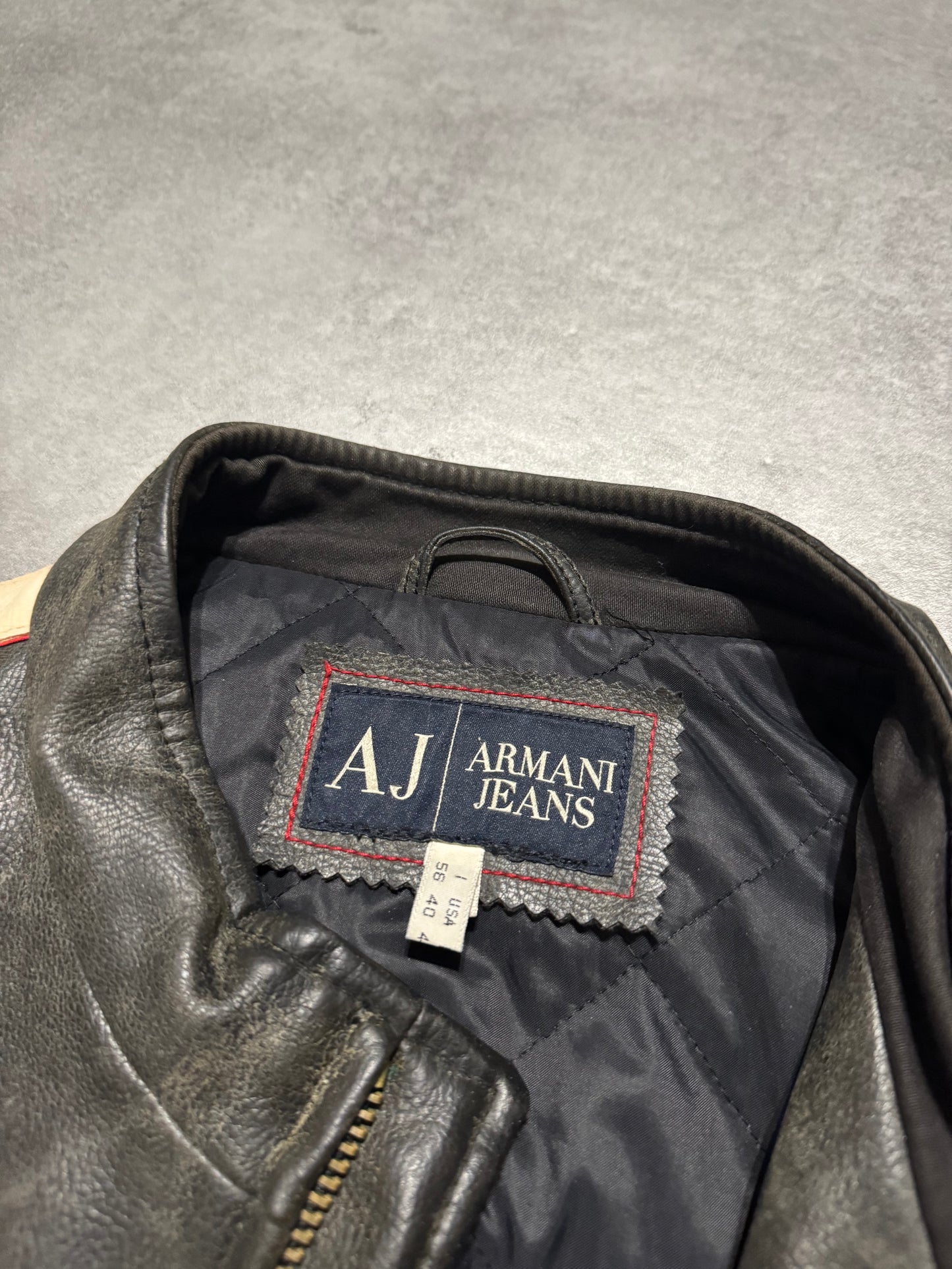 2000s Armani Biker Relief Brown Leather Jacket  (L) - 8