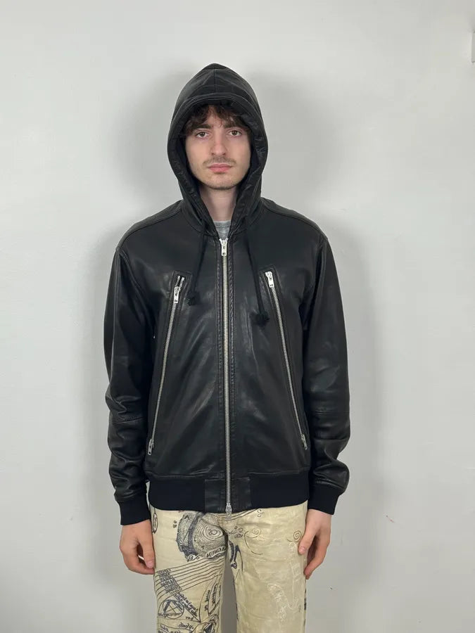 Maison Martin Margiela 3 Zips Hooded Black Leather Jacket NmnuwVW 1