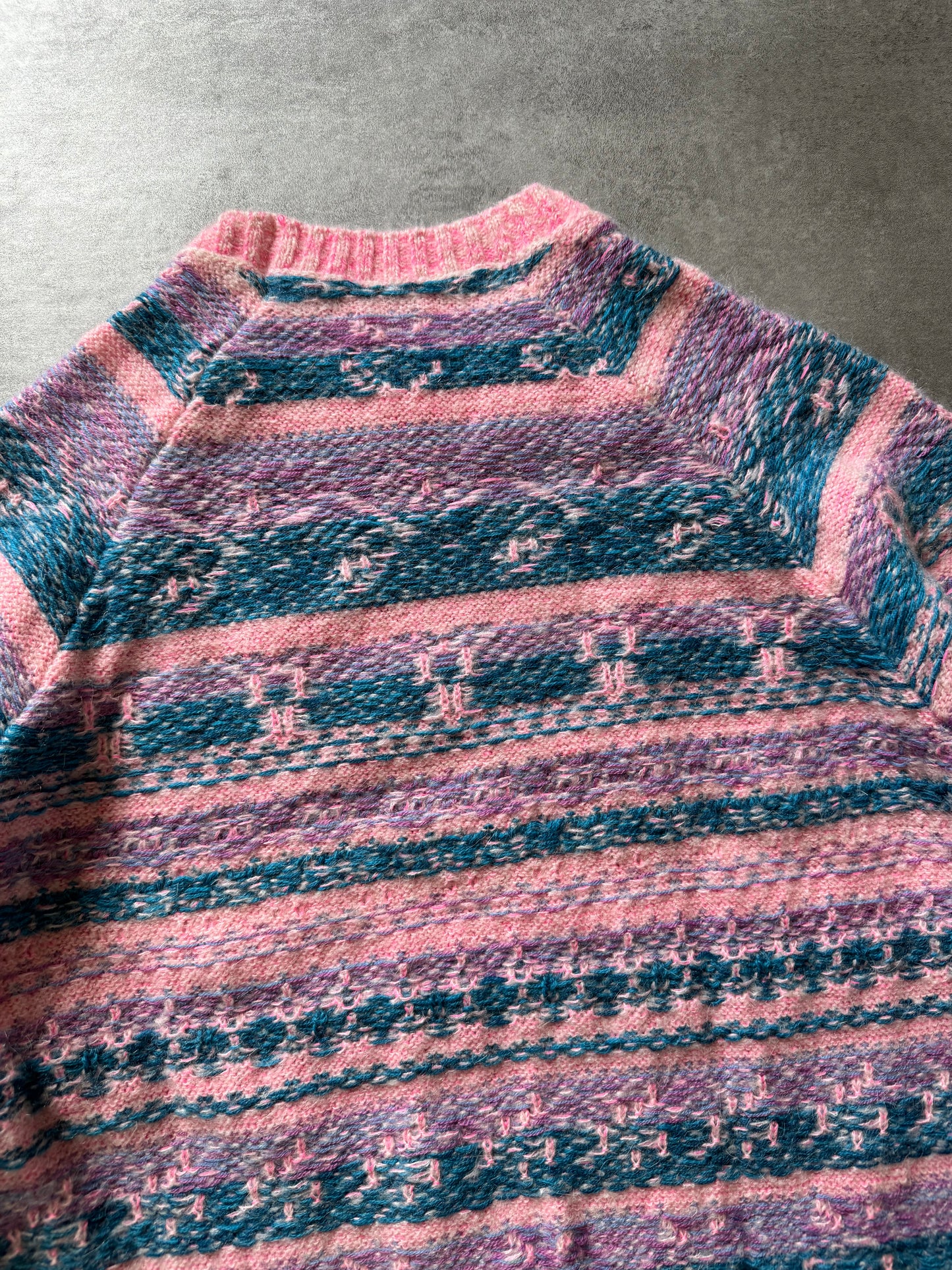 FW2019 Acne Studios Striped Intarsia Knit Pink Jacquard Sweater (L) - 6