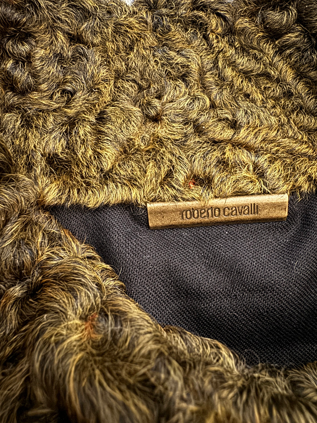 FW2000 Roberto Cavalli Yellow Textured Fur Aviator Captain Jacket (M/L) - 10