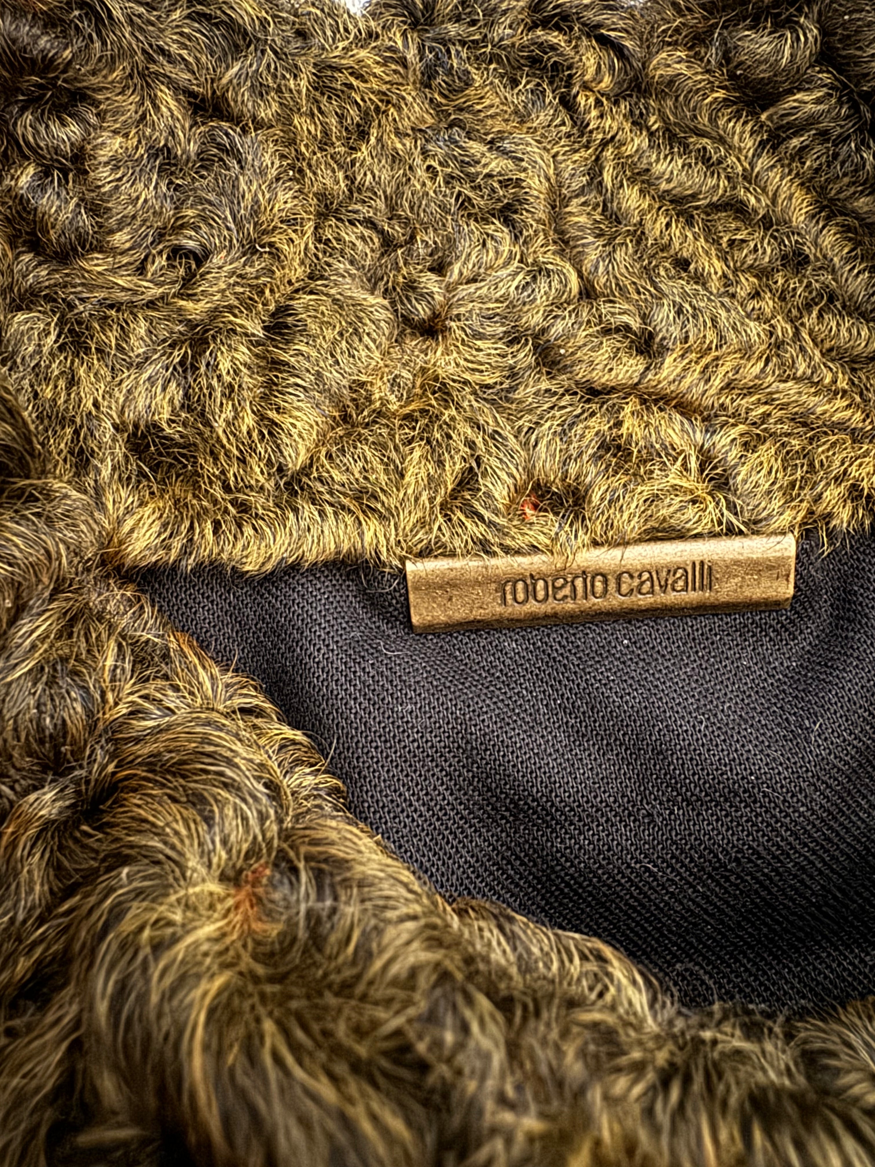 FW2000 Roberto Cavalli Yellow Textured Fur Aviator Captain Jacket (M/L) - 10