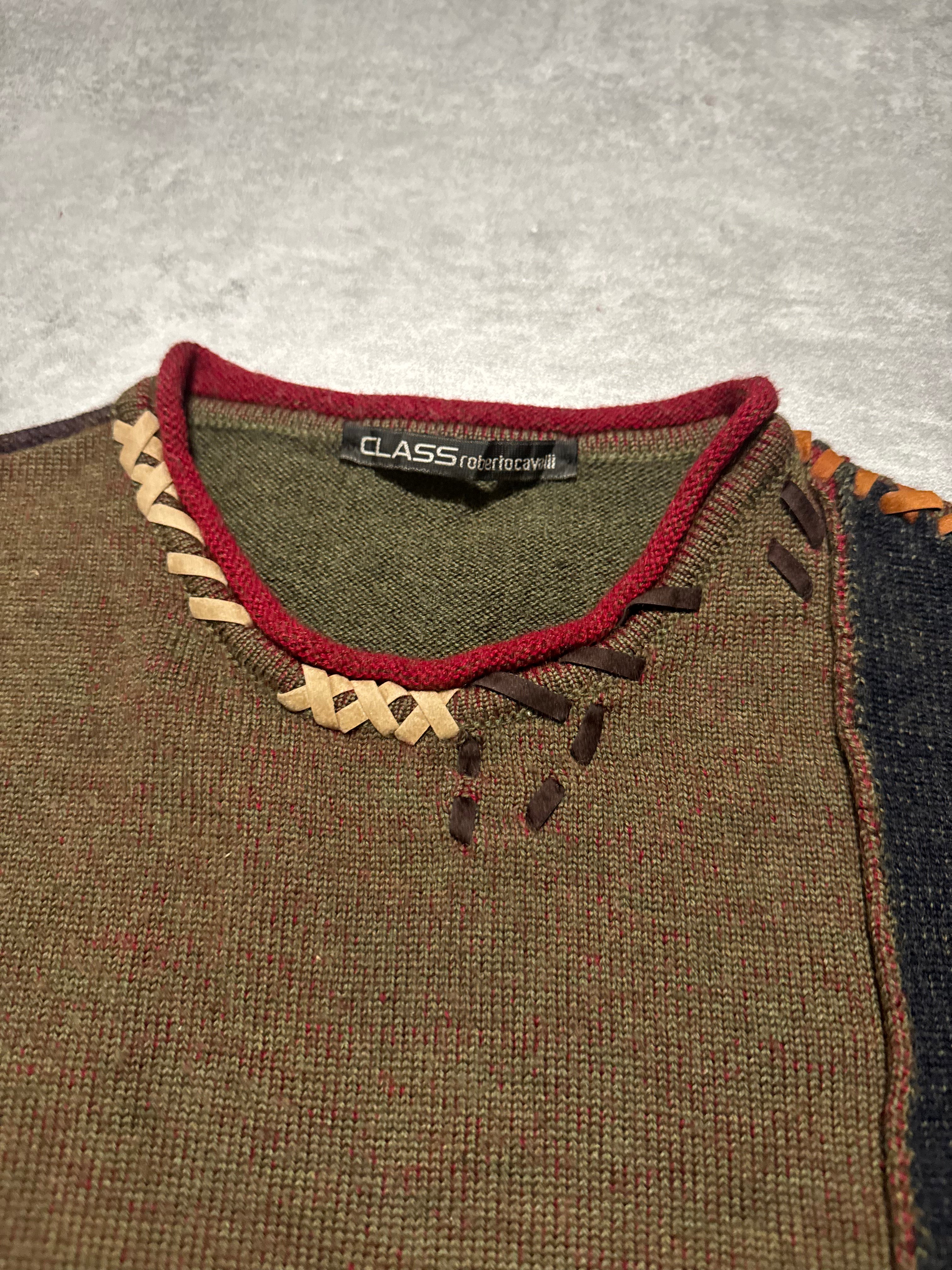 2000s Roberto Cavalli Wool & Leather Artisanal Tern Sweater (S) - 10