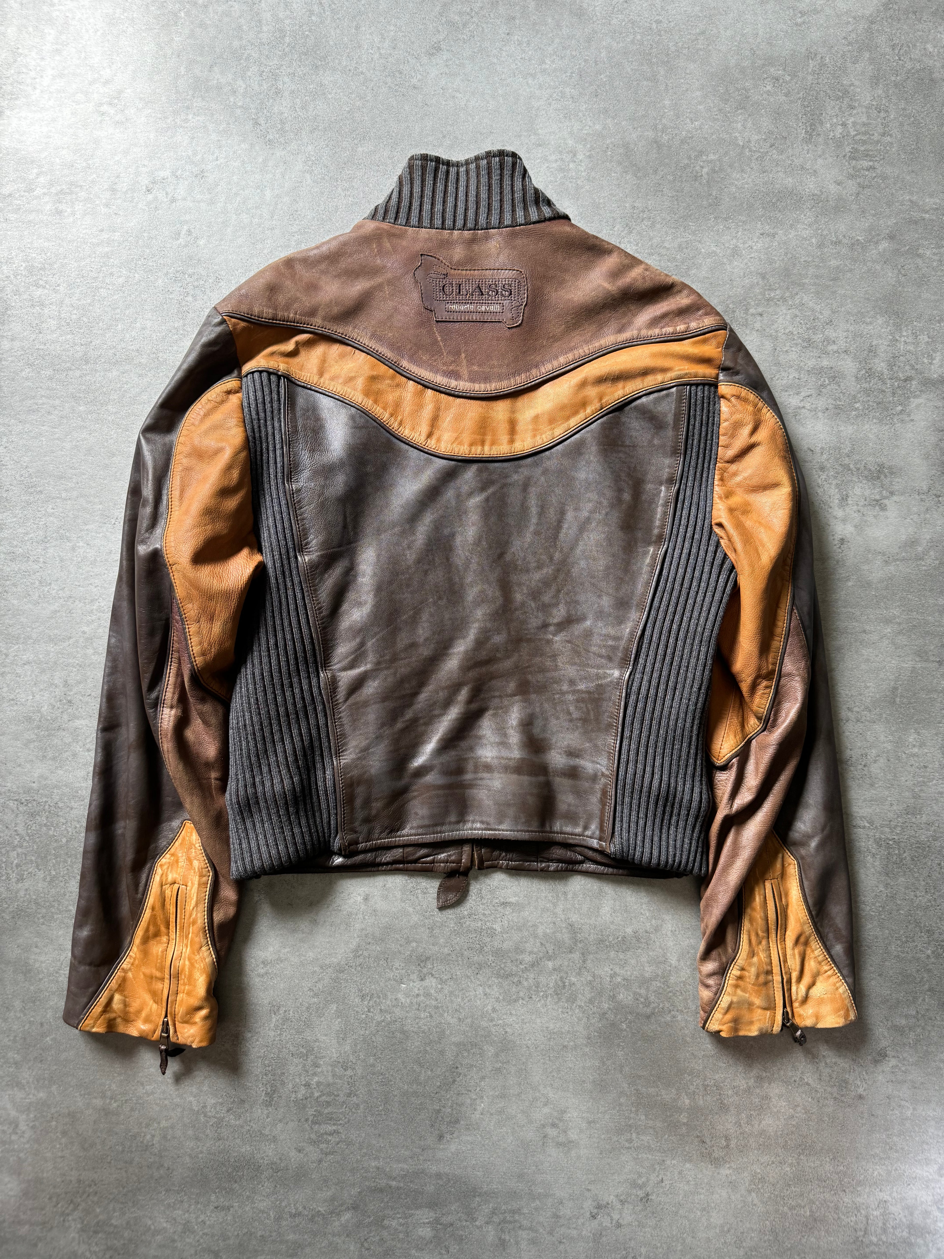 2000s Cavalli Class Parrot Patchwork Leather Jacket (L) - 2