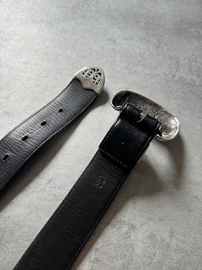Chrome Hearts Black Leather Silver Rock Belt (OS) - 7