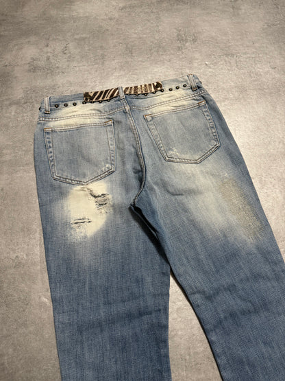 AW2005 Cavalli Embellished Blue Faded Denim Jeans (M) - 4