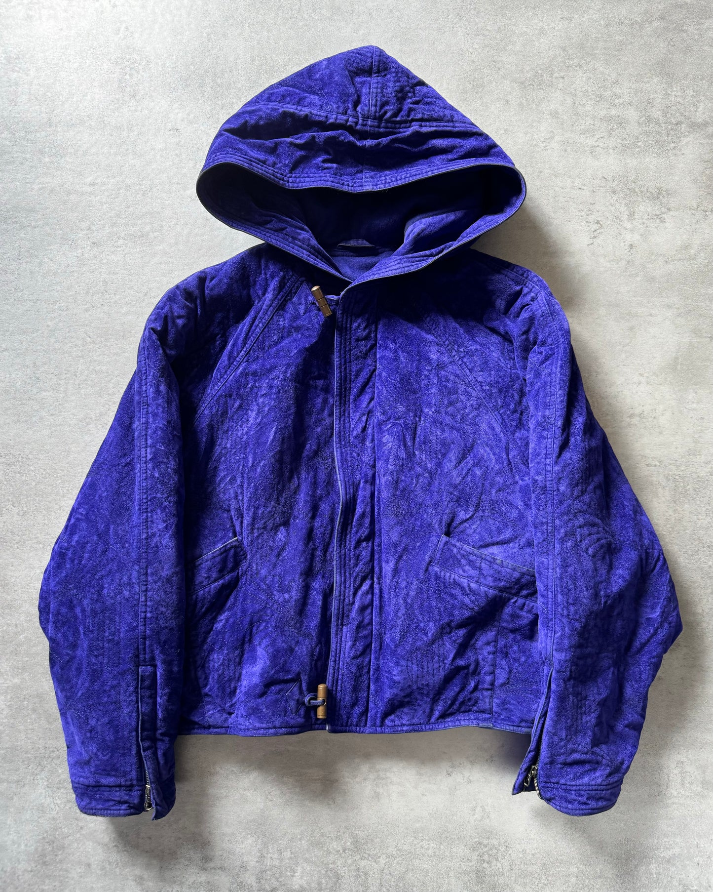 1980s Gianni Versace Blue Royal Bomber Hooded Jacket (M) - 1