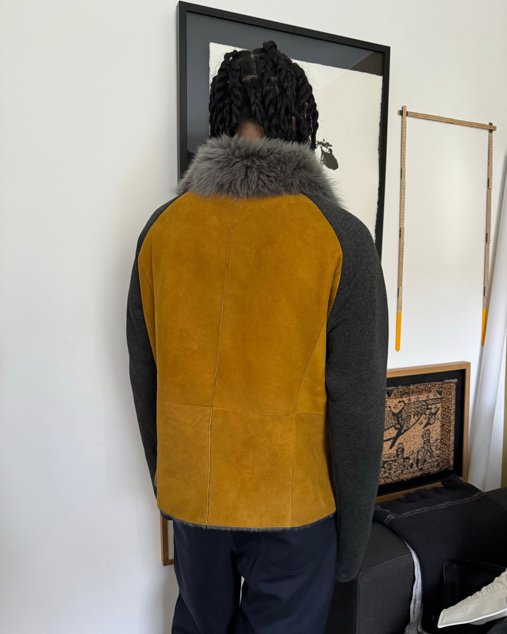 AW2013 Emporio Armani Yellow Fur Hybride Leather Jacket  (L) - 5