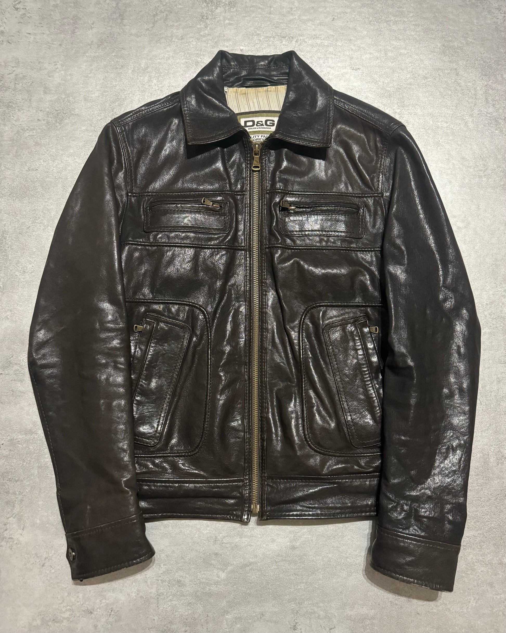 AW2007 Dolce & Gabbana Subtile Brown Leather Jacket (S/M) - 1