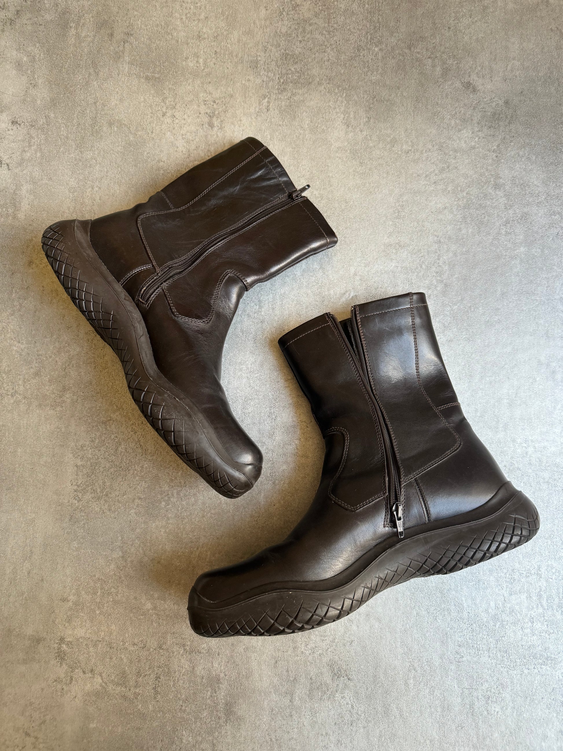 FW1999 Prada Ankle Vibram Brown Leather Boots (45) - 8