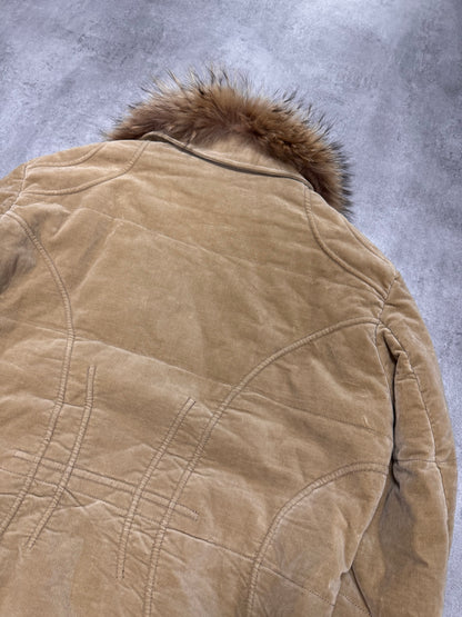 2000s Cavalli Fur Collar Beige Bomber Jacket (L)