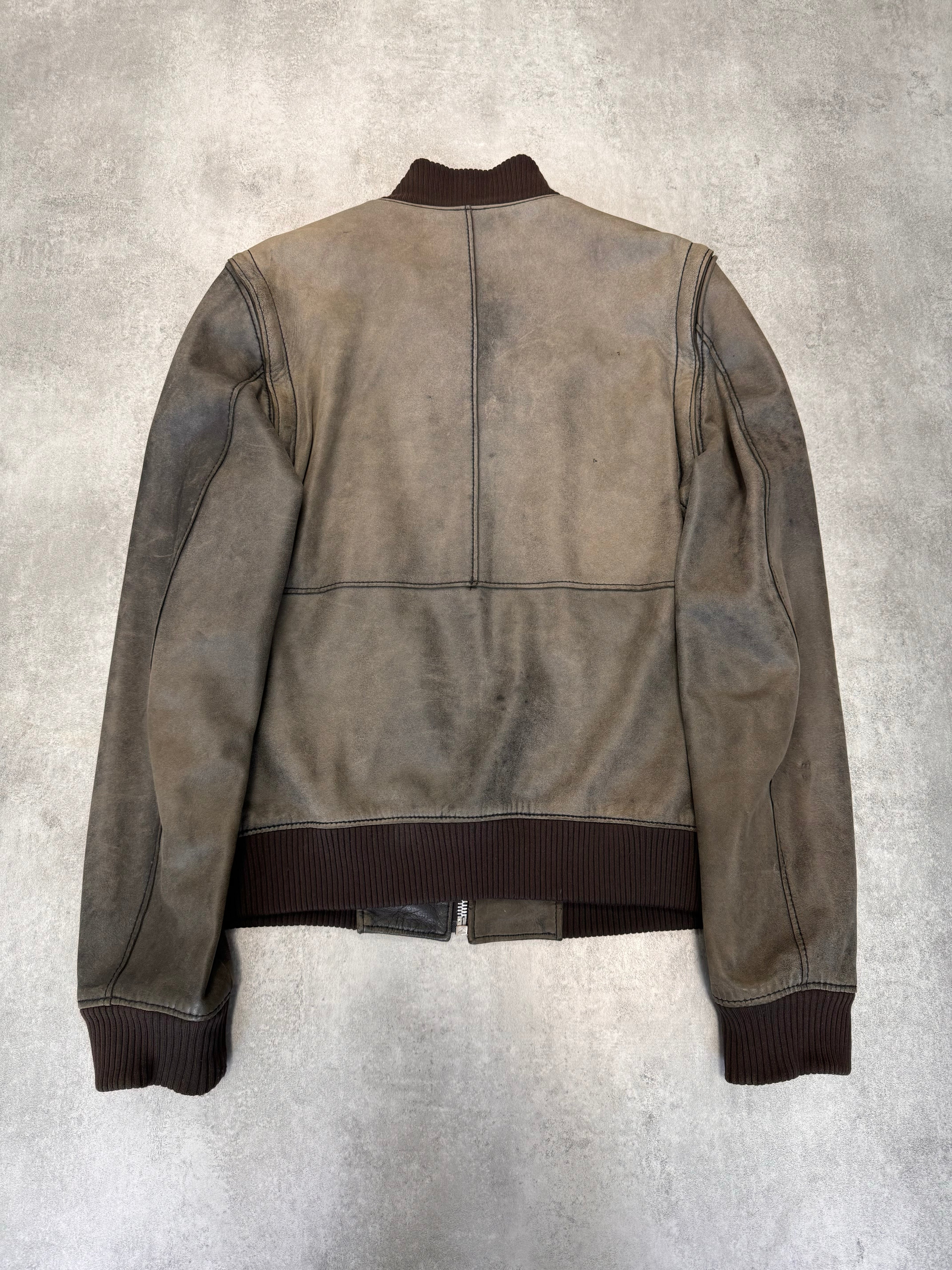 2000s Dolce & Gabbana Multi-Zip Green Brown Faded Leather Jacket