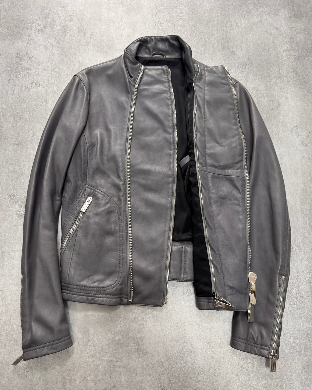 FW2014 Emporio Armami Asymmetrical Grey Leather Jacket