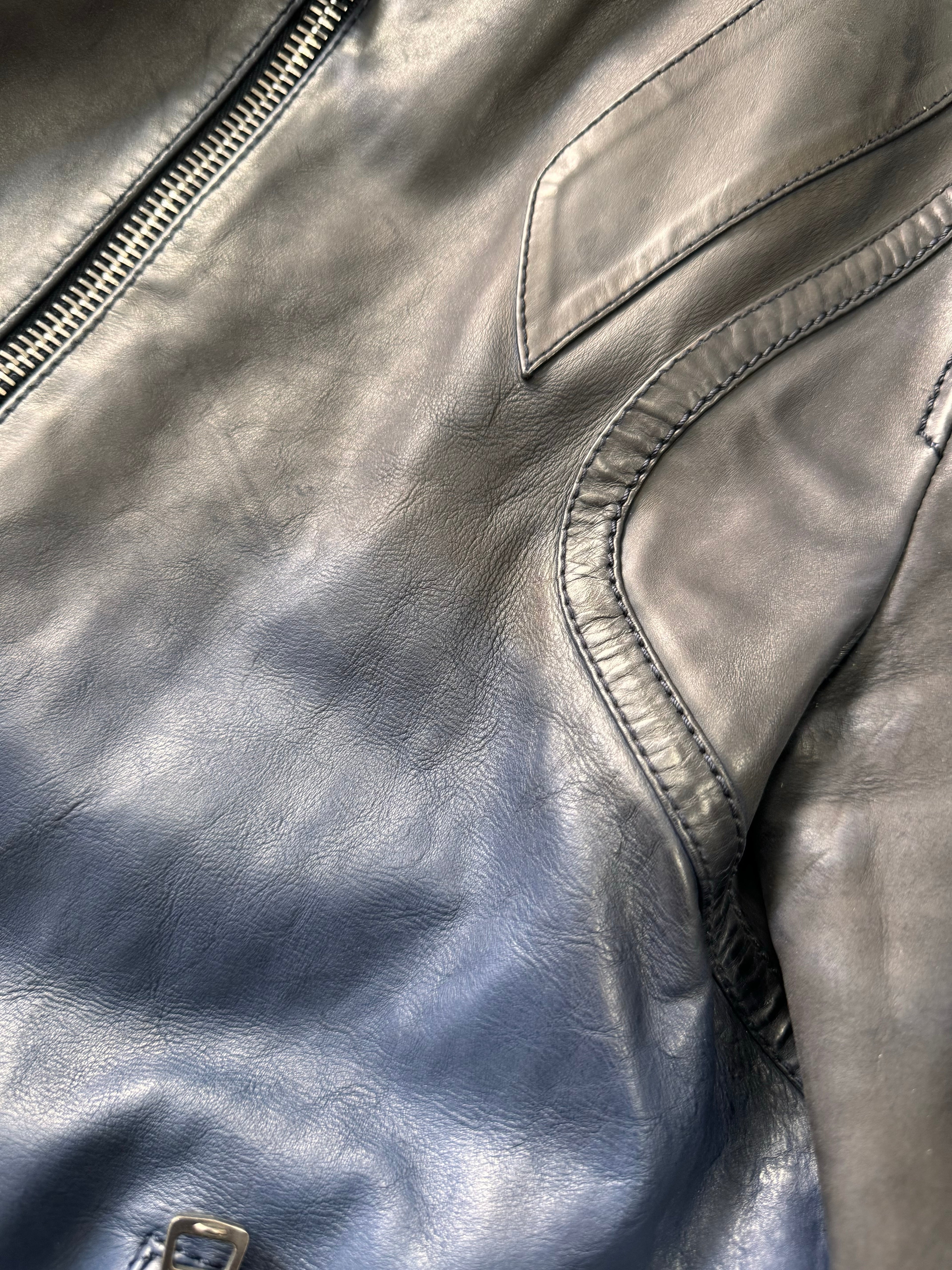 SS2009 グッチ ネイビー グラデーション バイカー レザー ジャケット (S)