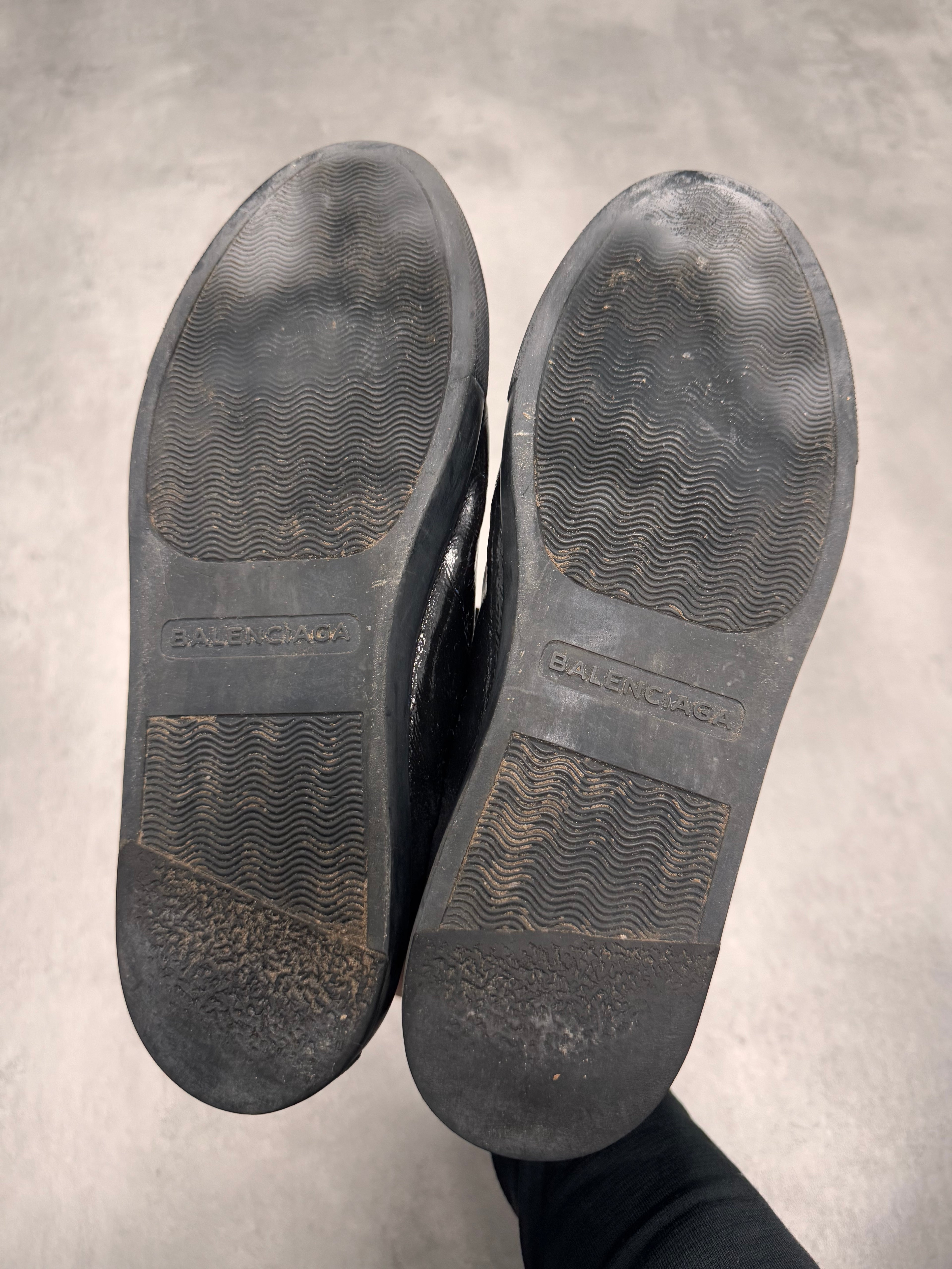 Balenciaga Arena High Hybrid Varnished Double Black Suede Leather Sneakers